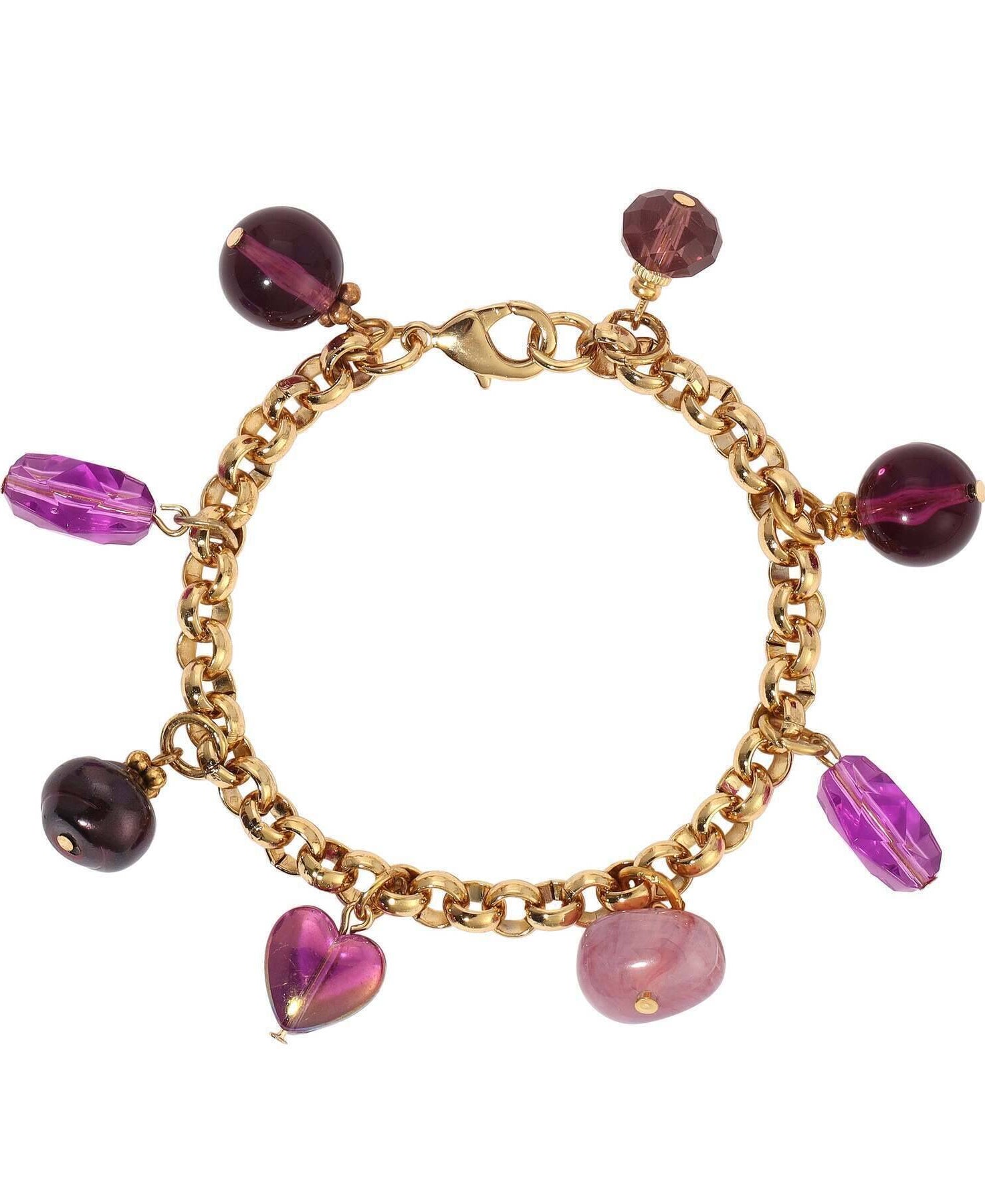 1928 Jewelry Purple Amethyst Multi Beaded Gold Link Bracelet