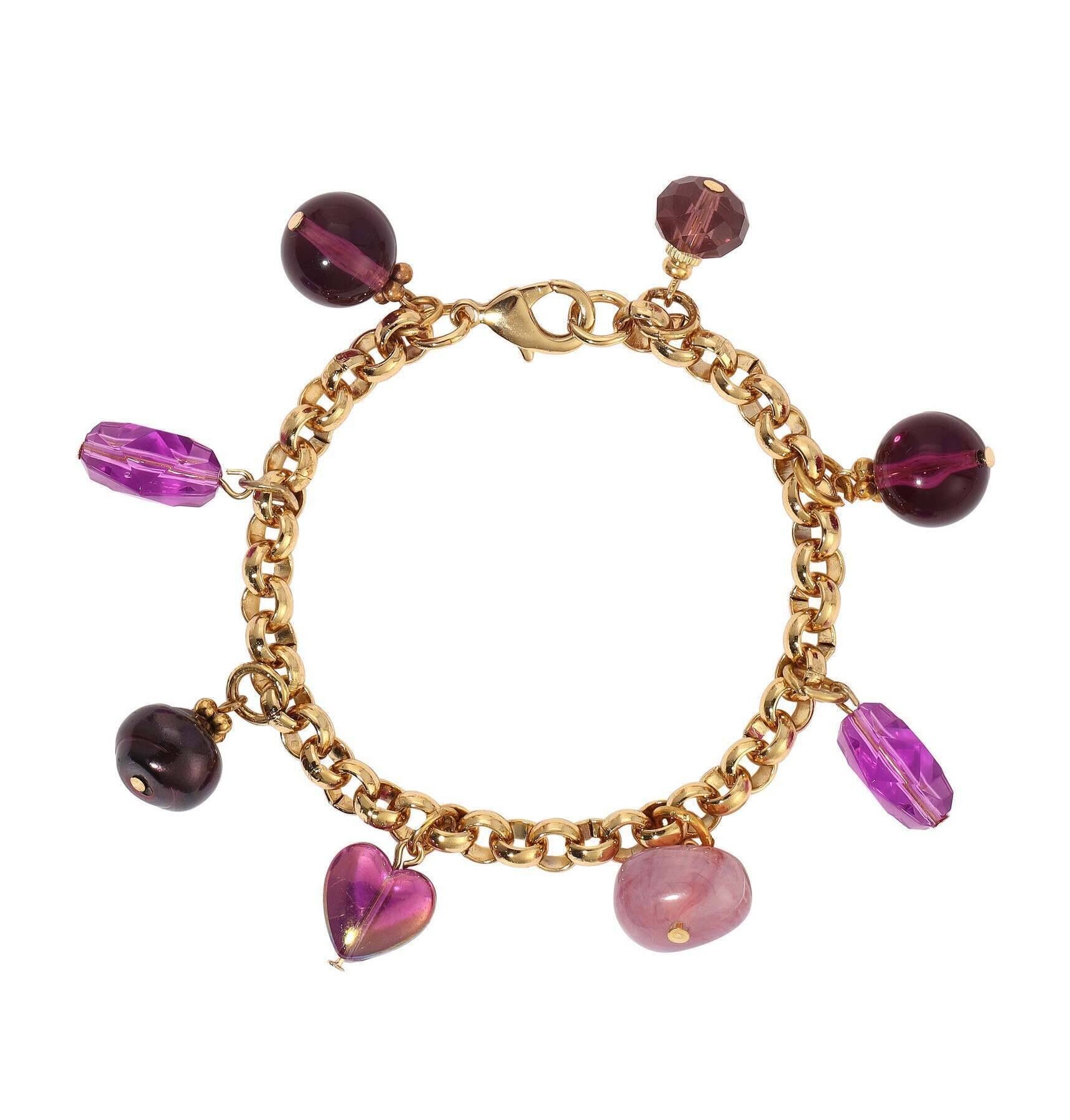 1928 Jewelry Purple Amethyst Multi Beaded Gold Link Bracelet
