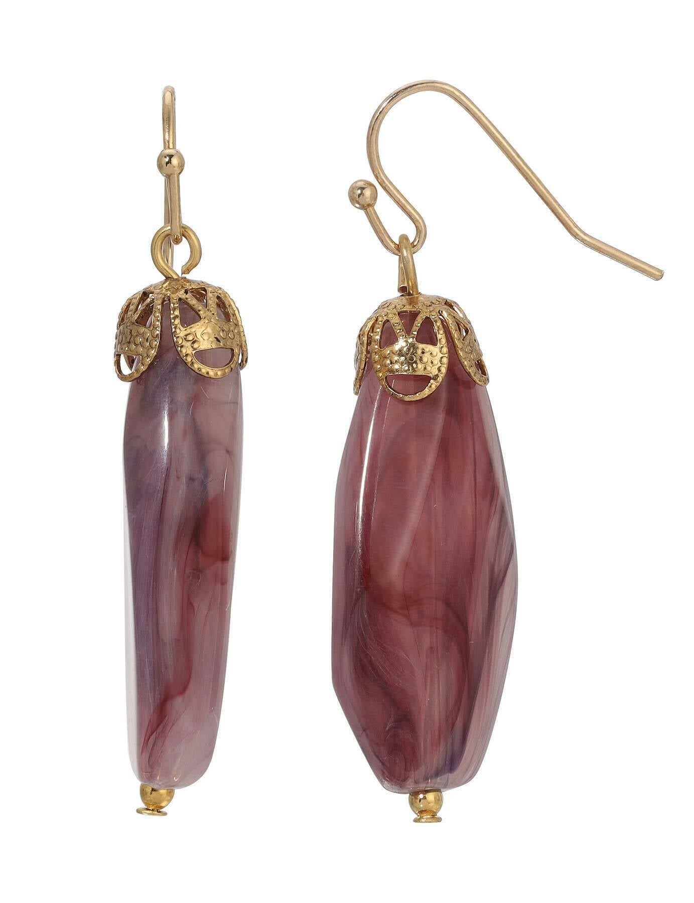 1928 Jewelry Irregular Milk Amethyst Bead Drop Earrings