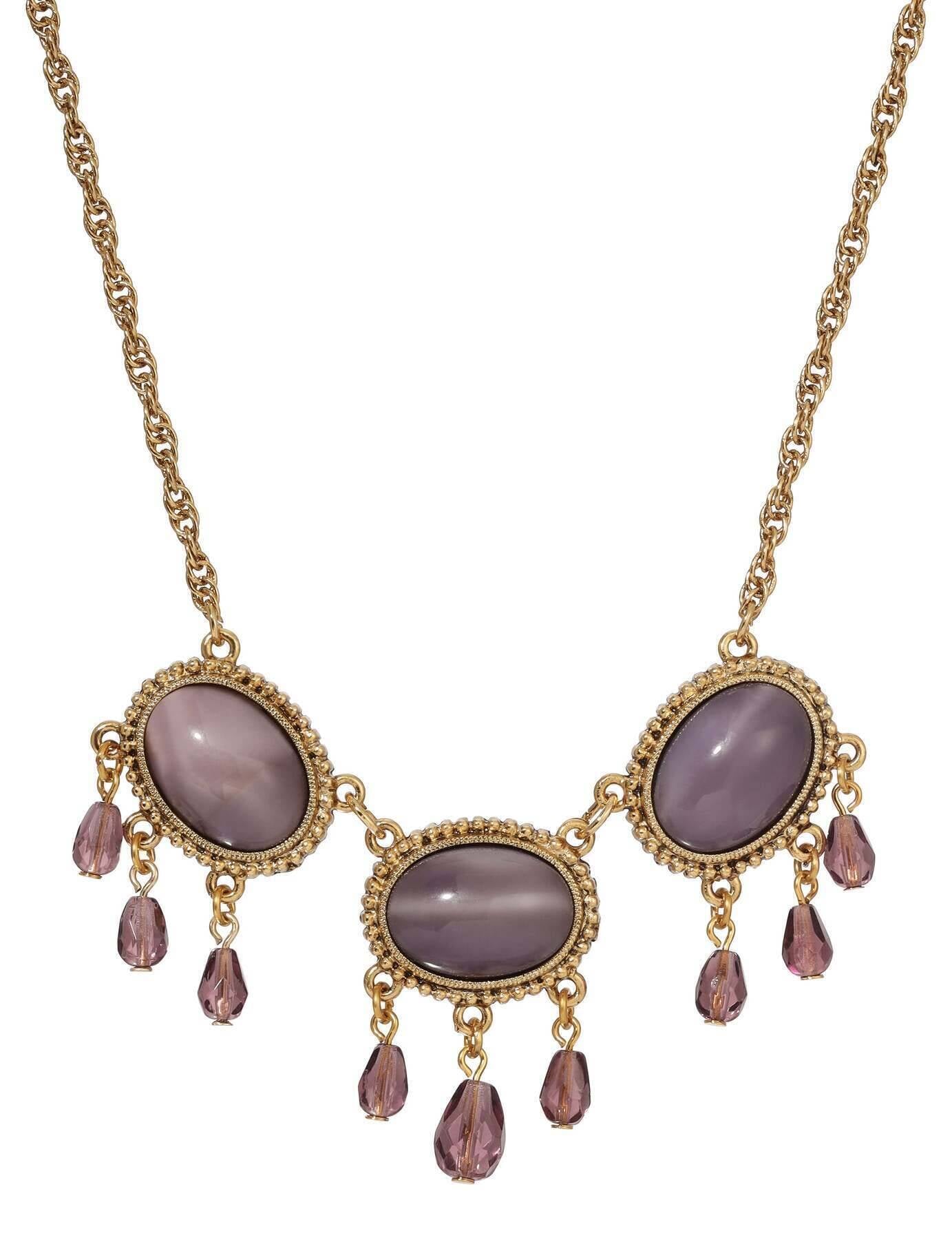 1928 Jewelry Purple Amethyst Moonstone Crystal Drop Necklace 16" + 3" Extender