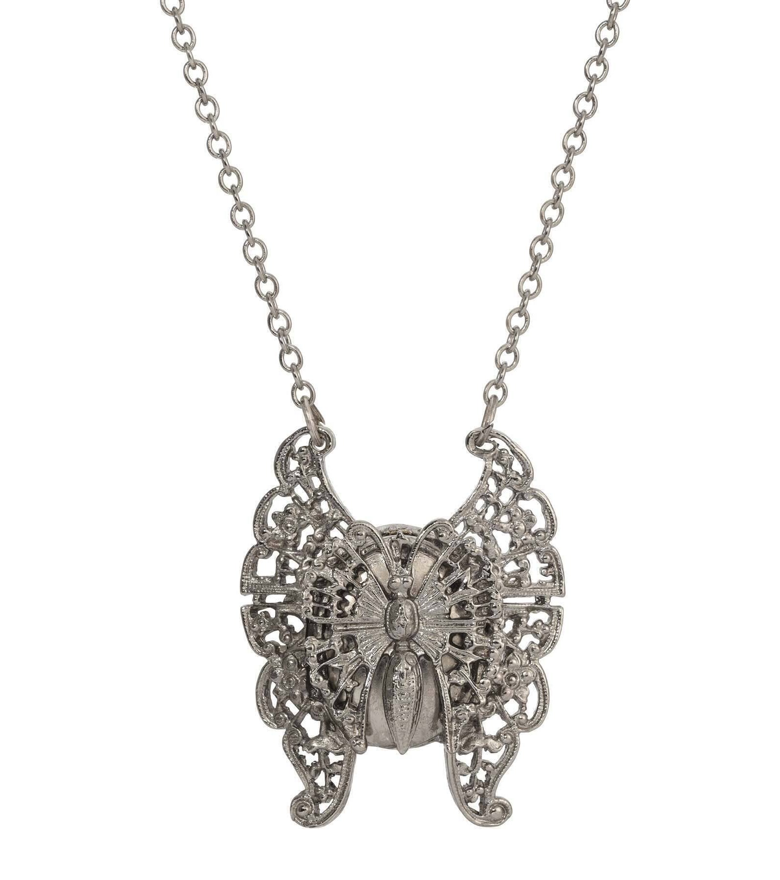 1928 Jewelry Vintage Style Butterfly Double Photo Locket Necklace 28"