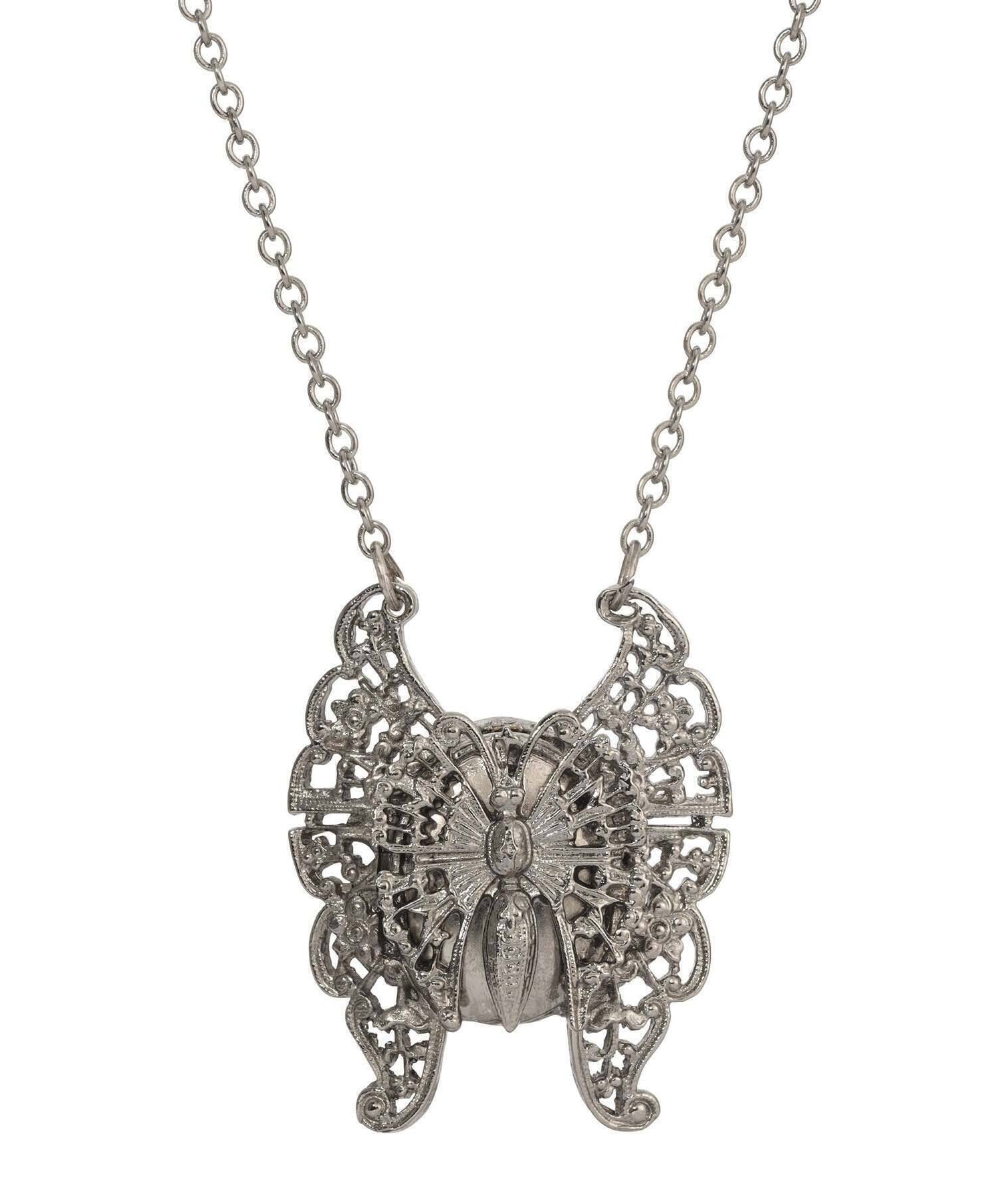 1928 Jewelry Vintage Style Butterfly Double Photo Locket Necklace 28"