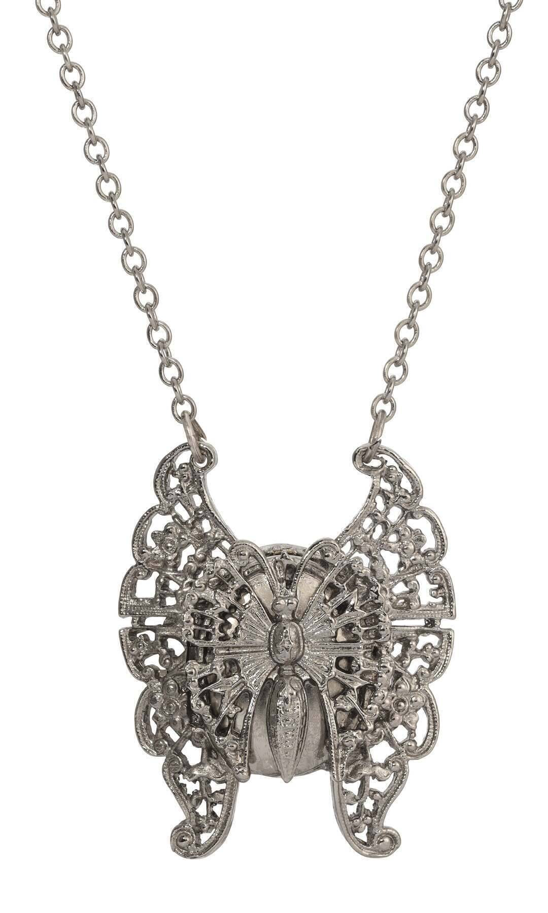 1928 Jewelry Vintage Style Butterfly Double Photo Locket Necklace 28"