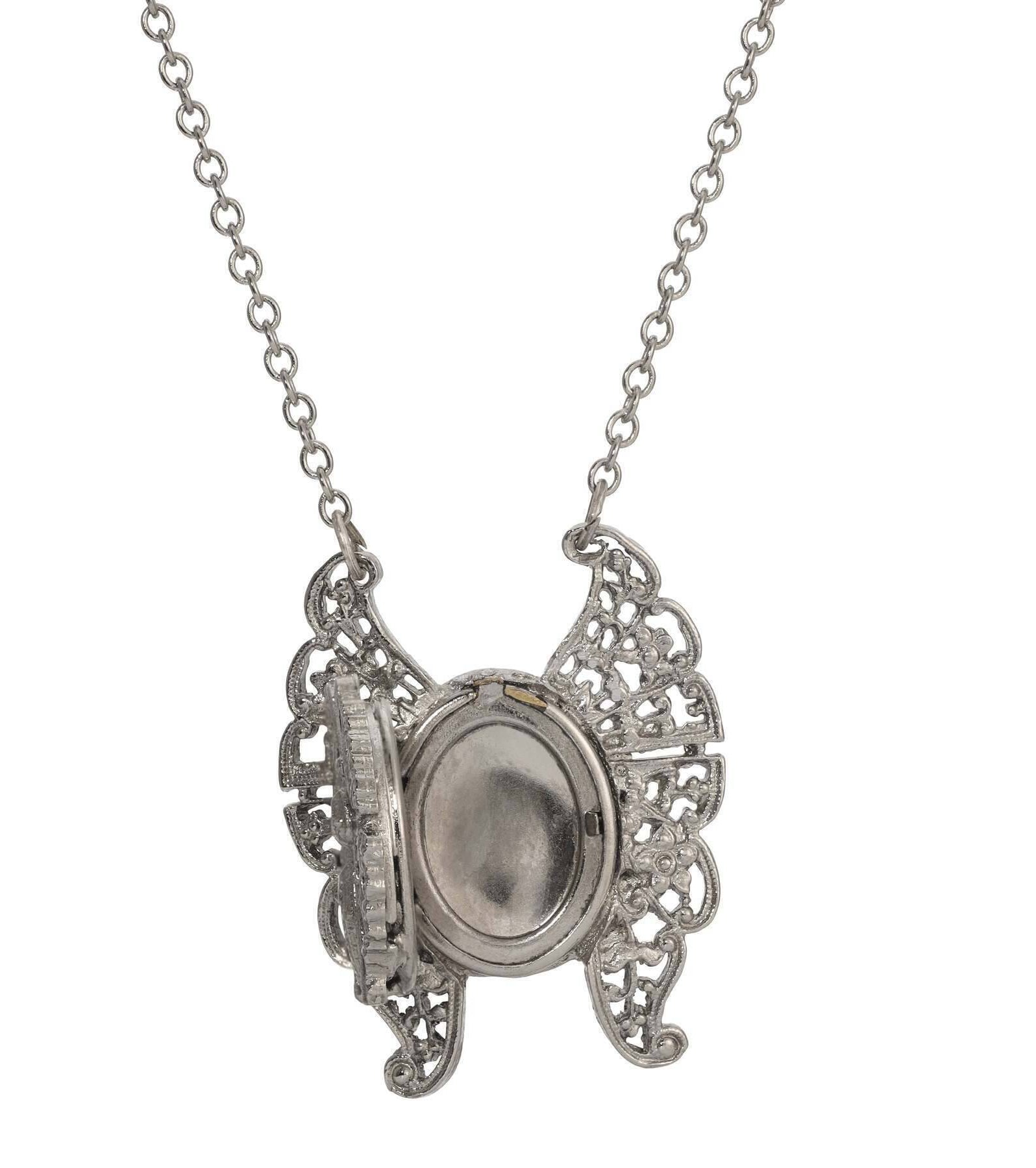 1928 Jewelry Vintage Style Butterfly Double Photo Locket Necklace 28"