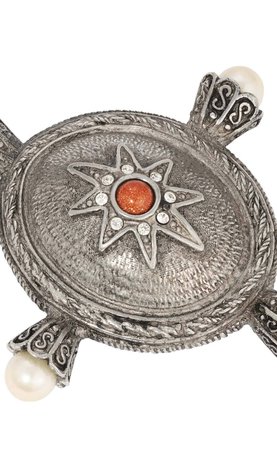 1928 Jewelry Stella d'Europa Gold Stone Gemstone Faux Pearl Brooch