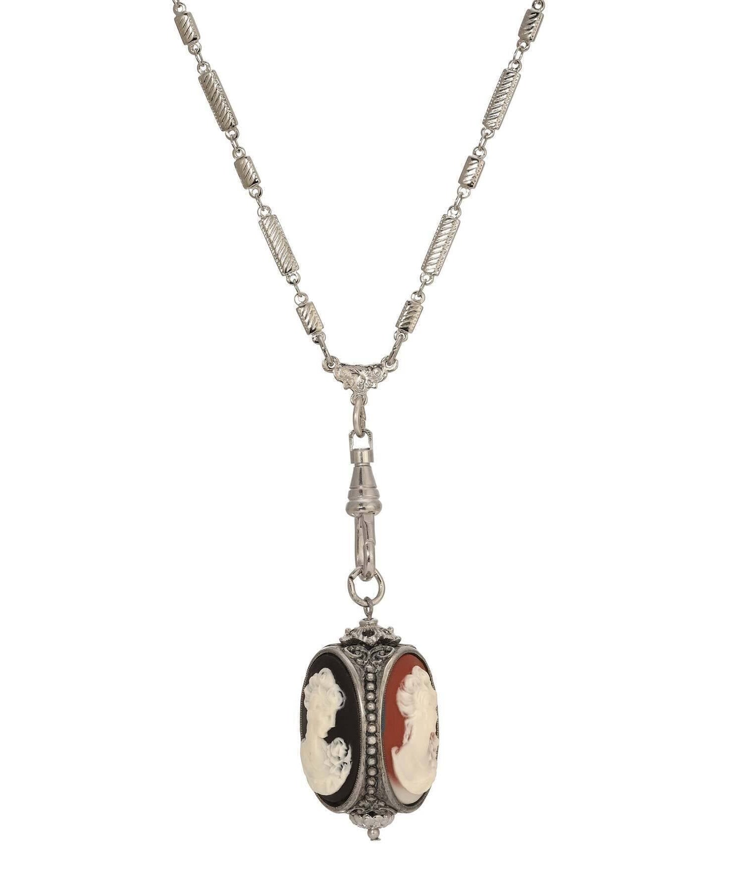 1928 Jewelry Tripe Victorian Cameo Swivel Pendant Necklace 28"