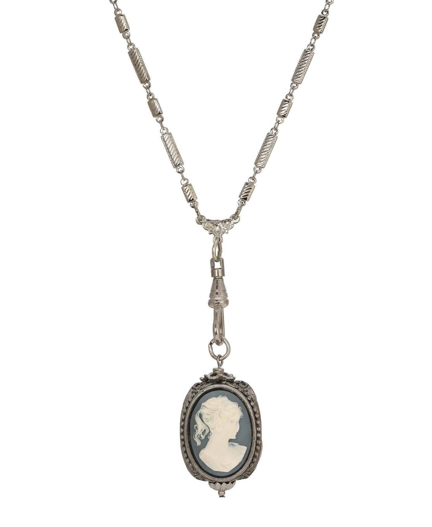 1928 Jewelry Tripe Victorian Cameo Swivel Pendant Necklace 28"