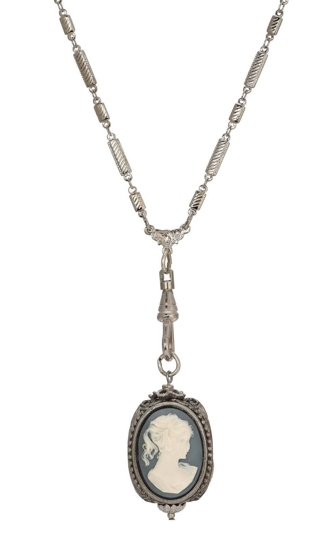 1928 Jewelry Tripe Victorian Cameo Swivel Pendant Necklace 28"