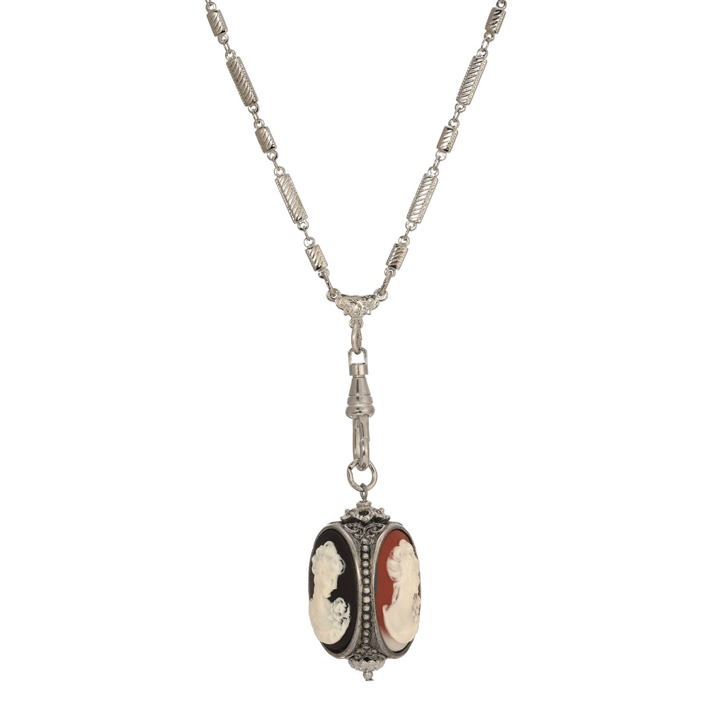 1928 Jewelry Tripe Victorian Cameo Swivel Pendant Necklace 28"