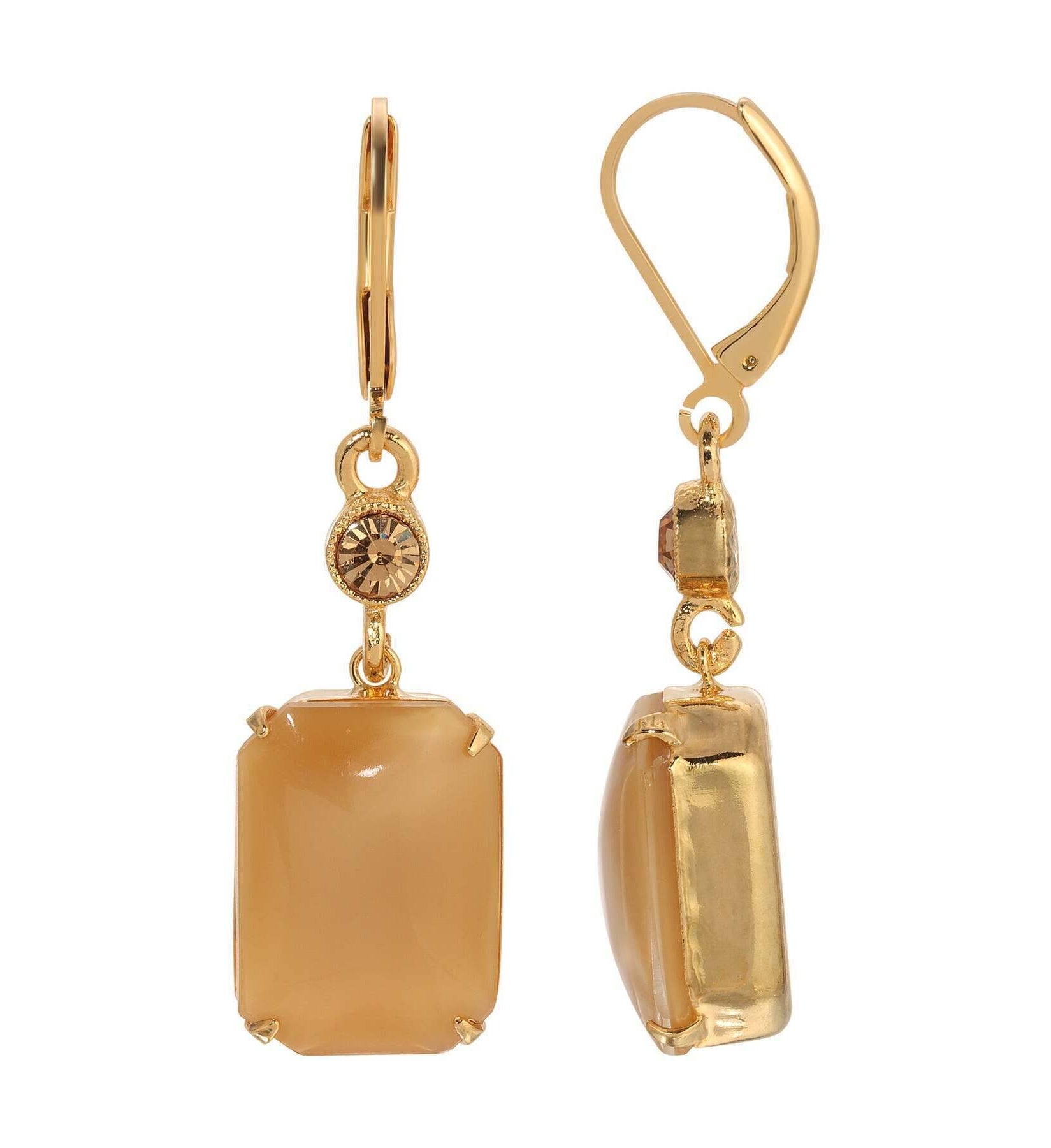 1928 Jewelry Beige Octagon Moonstone Light Topaz Crystal Dangling Earrings