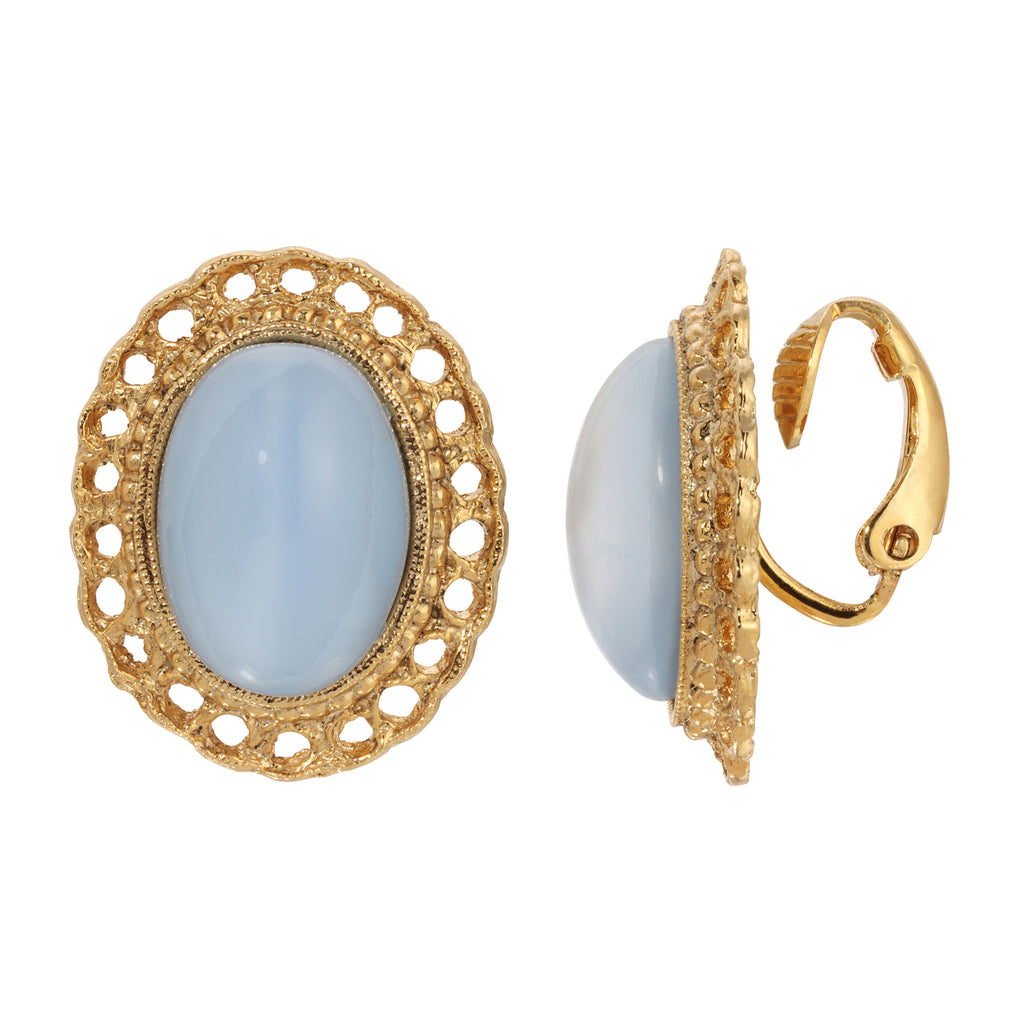 1928 Jewelry Oval Blue Moonstone Clip On Earrings