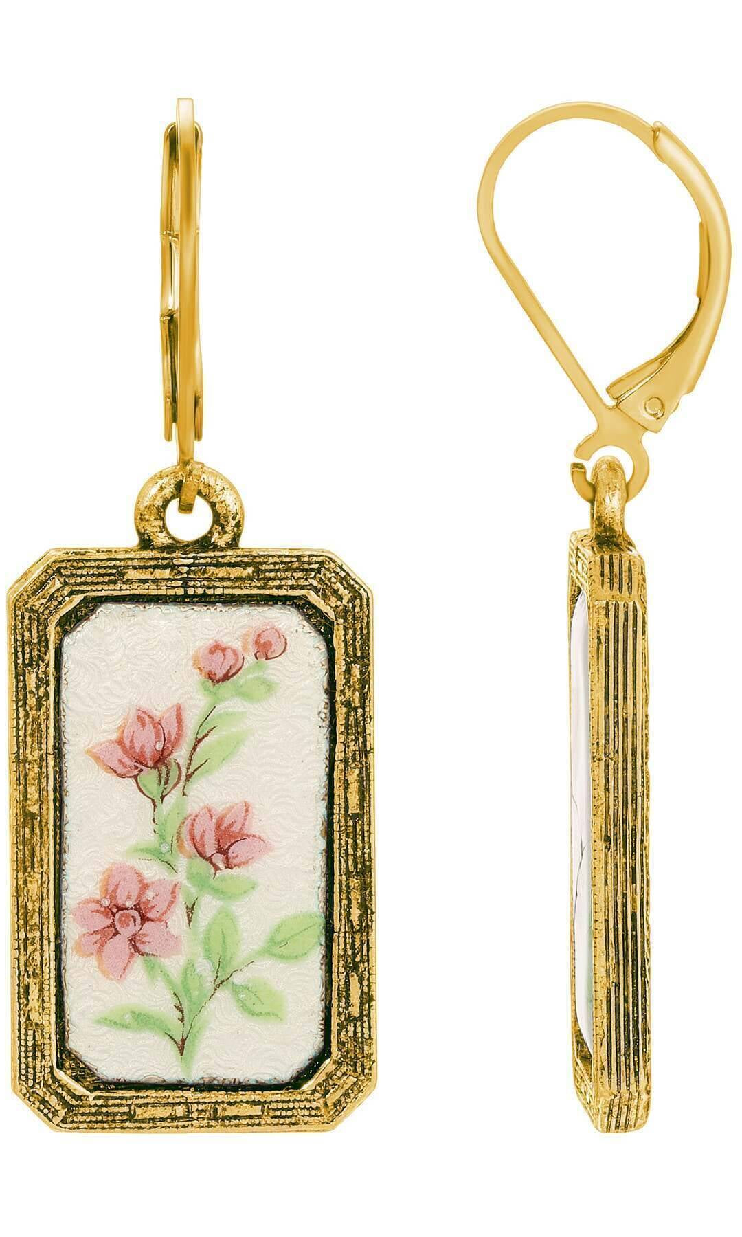 1928 Jewelry Blooming Pink Flowers Drop Earrings