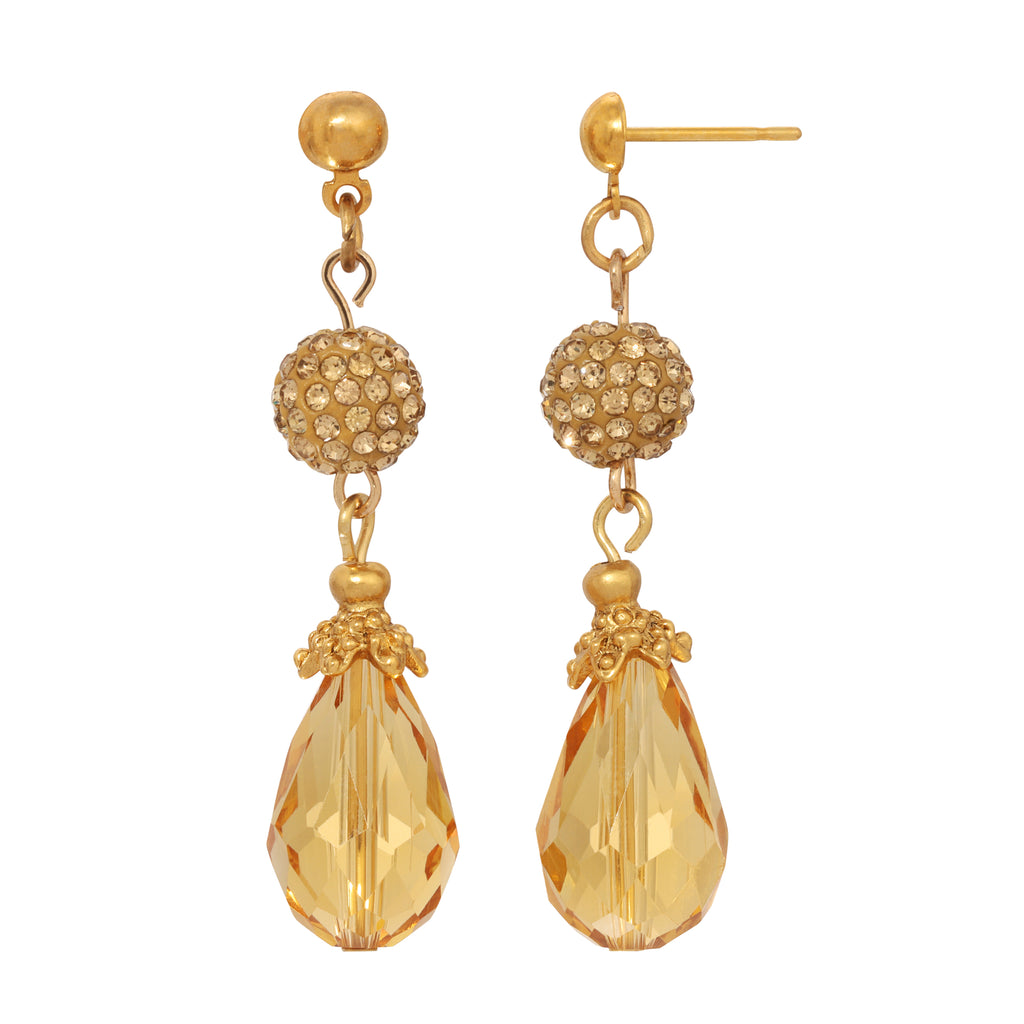 1928 Jewelry Light Topaz Fireball Crystal & Pear Shaped Topaz Crystal Dangling Earrings