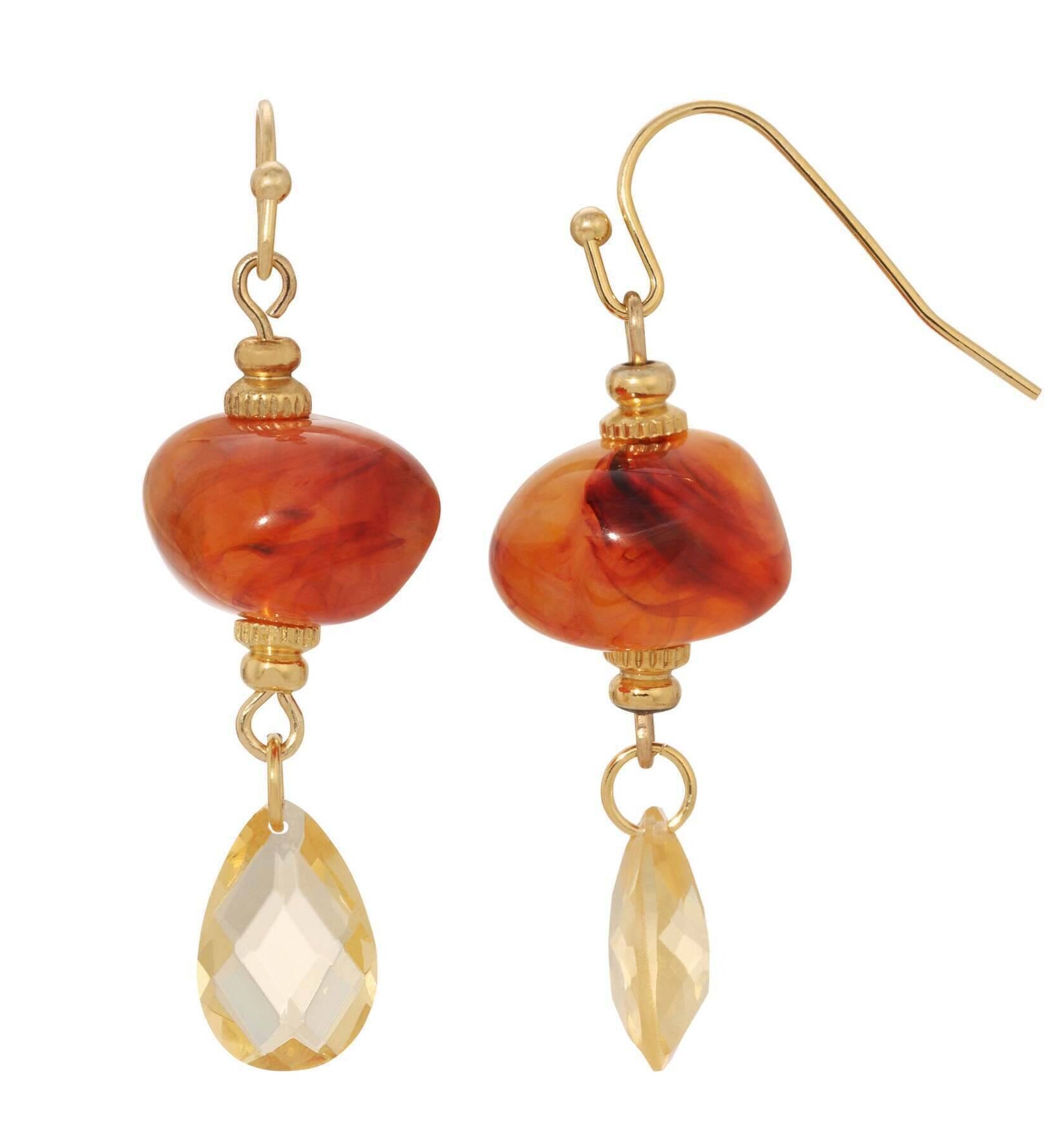 1928 Jewelry Marble Effect Carnelian Nugget Bead & Light Topaz Briolette Crystal Dangle Earrings