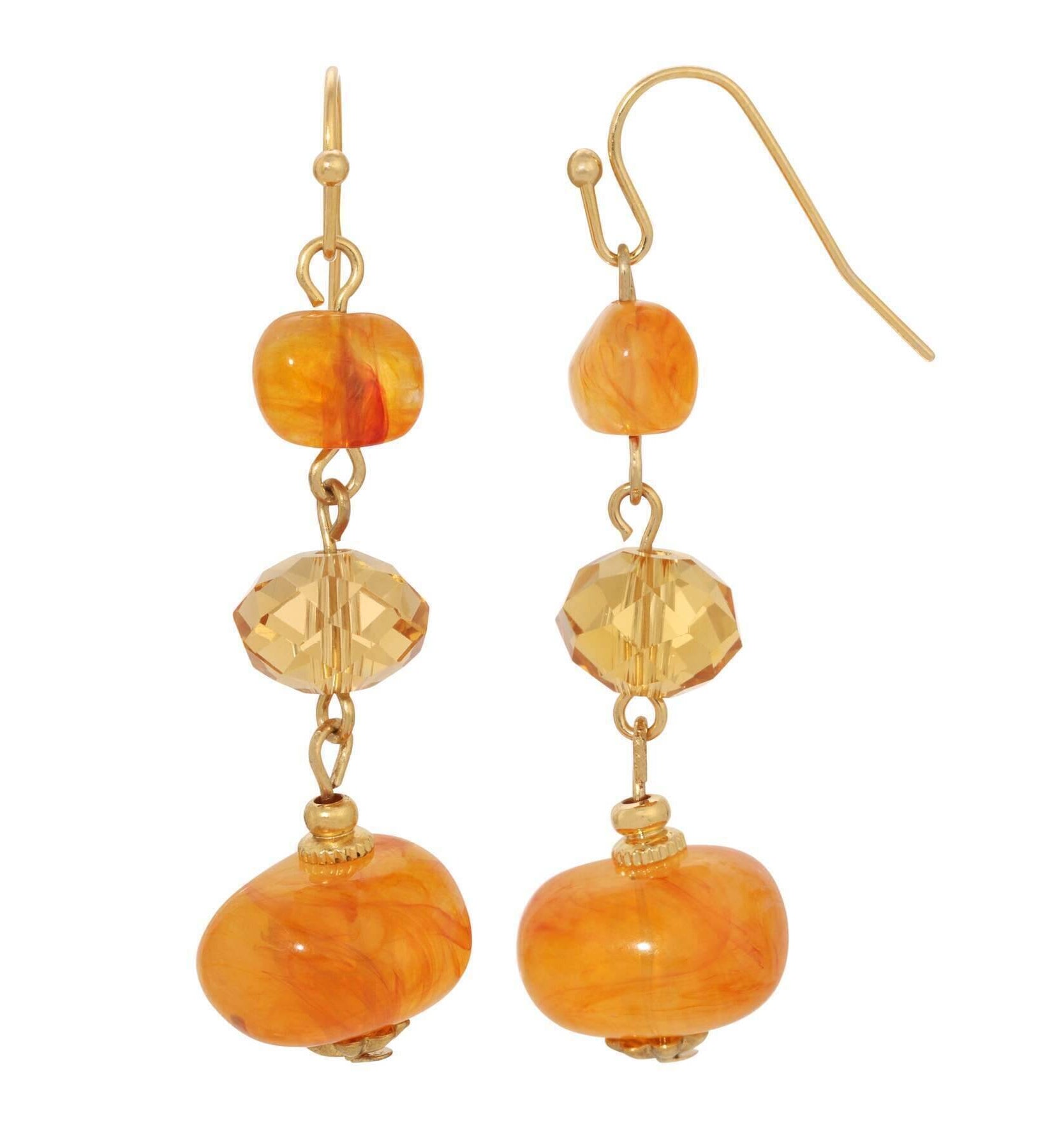 1928 Jewelry Marble Effect Carnelian Beads & Topaz Crystals Dangling Earrings