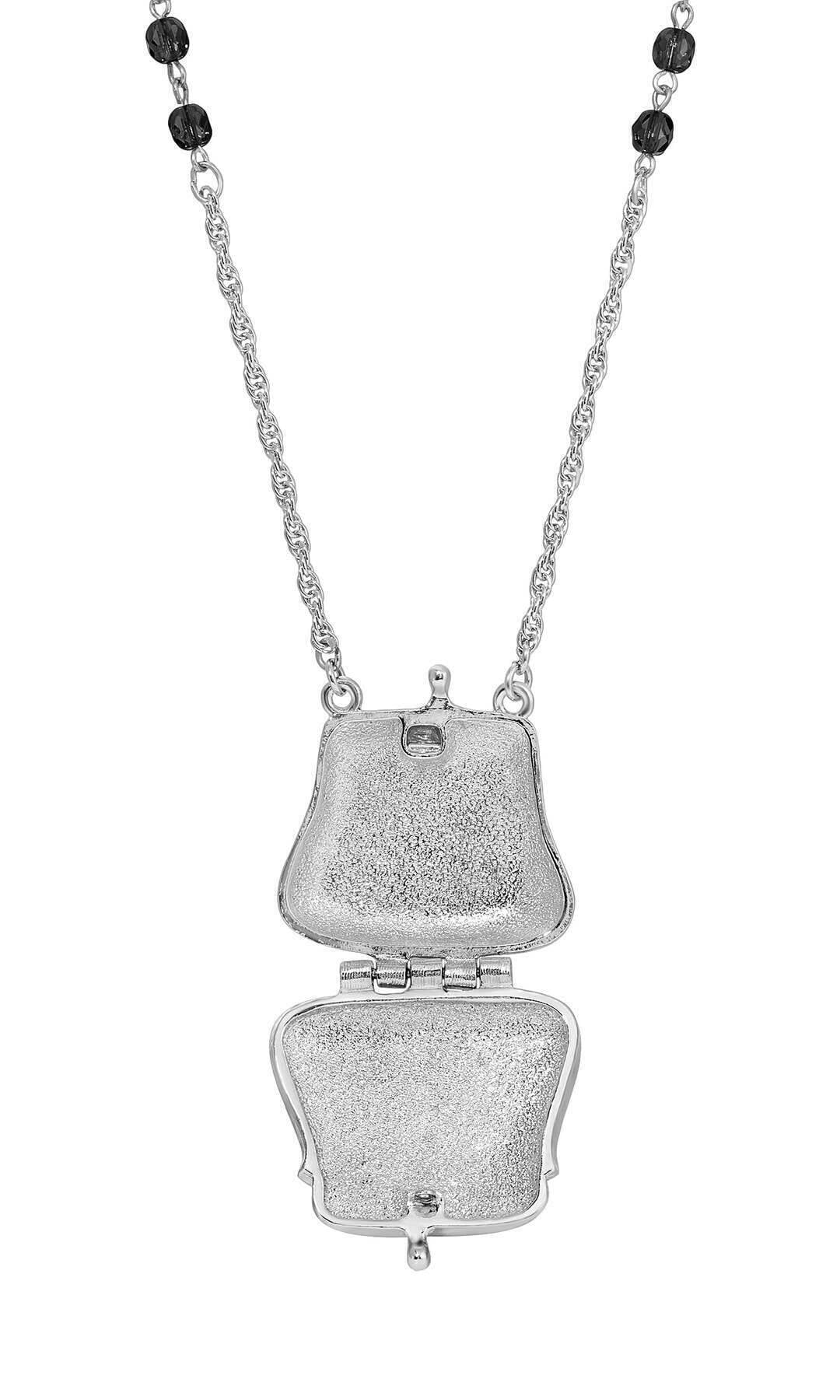 1928 Jewelry Deco Crystal Clutch Purse Locket Necklace 32"