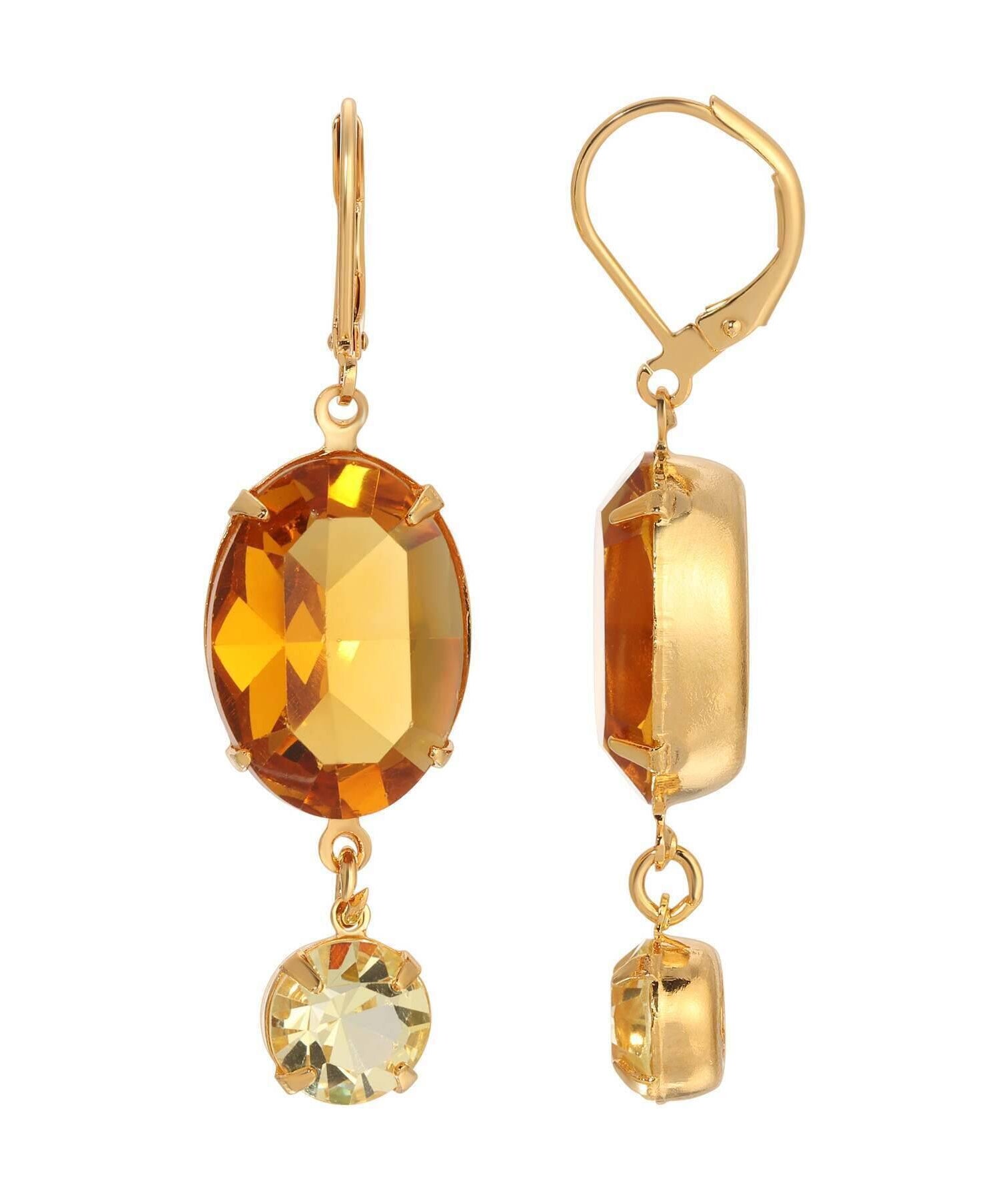 1928 Jewelry Opulent Oval Topaz Austrian Crystal Jonquil Dangle Earrings
