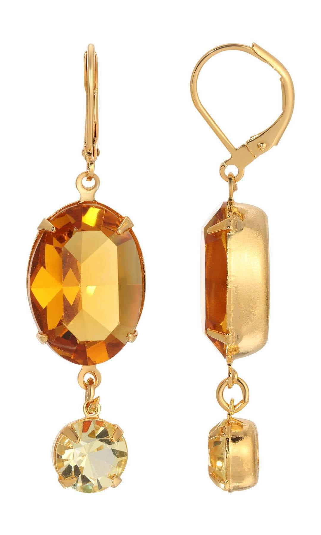 1928 Jewelry Opulent Oval Topaz Austrian Crystal Jonquil Dangle Earrings