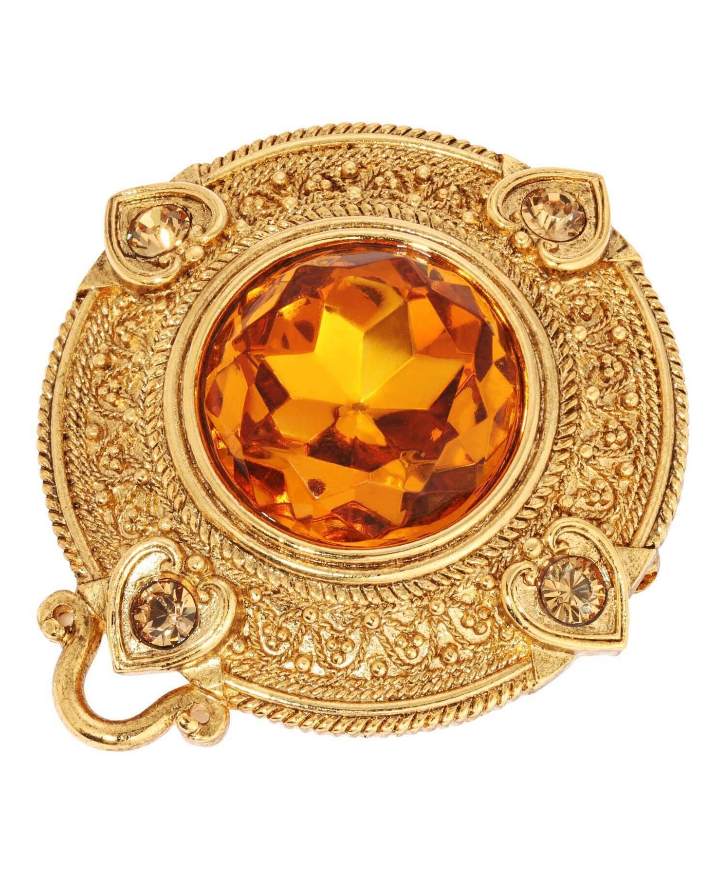 1928 Jewelry Heart & Topaz Crystals Round Pin