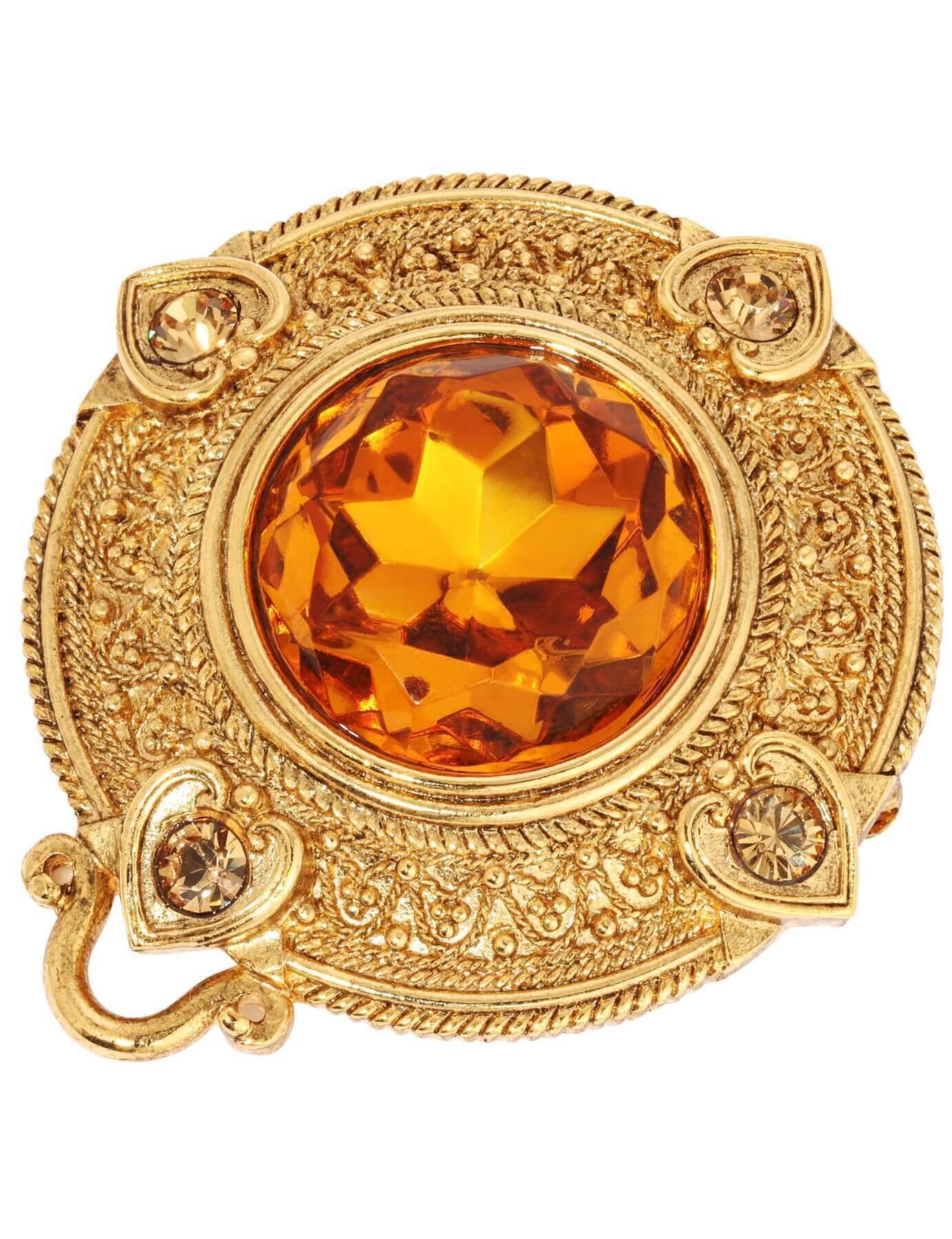 1928 Jewelry Heart & Topaz Crystals Round Pin