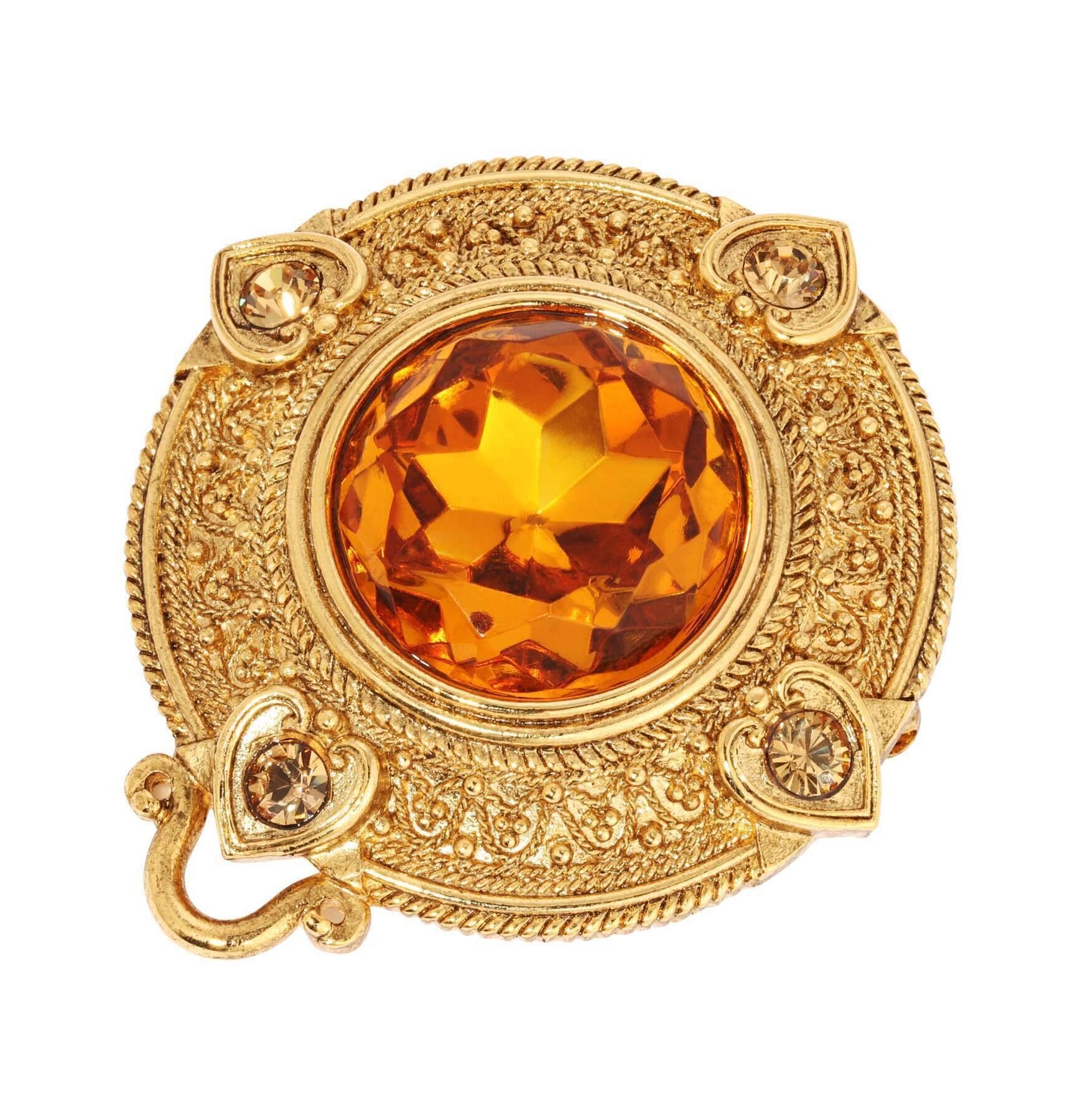 1928 Jewelry Heart & Topaz Crystals Round Pin