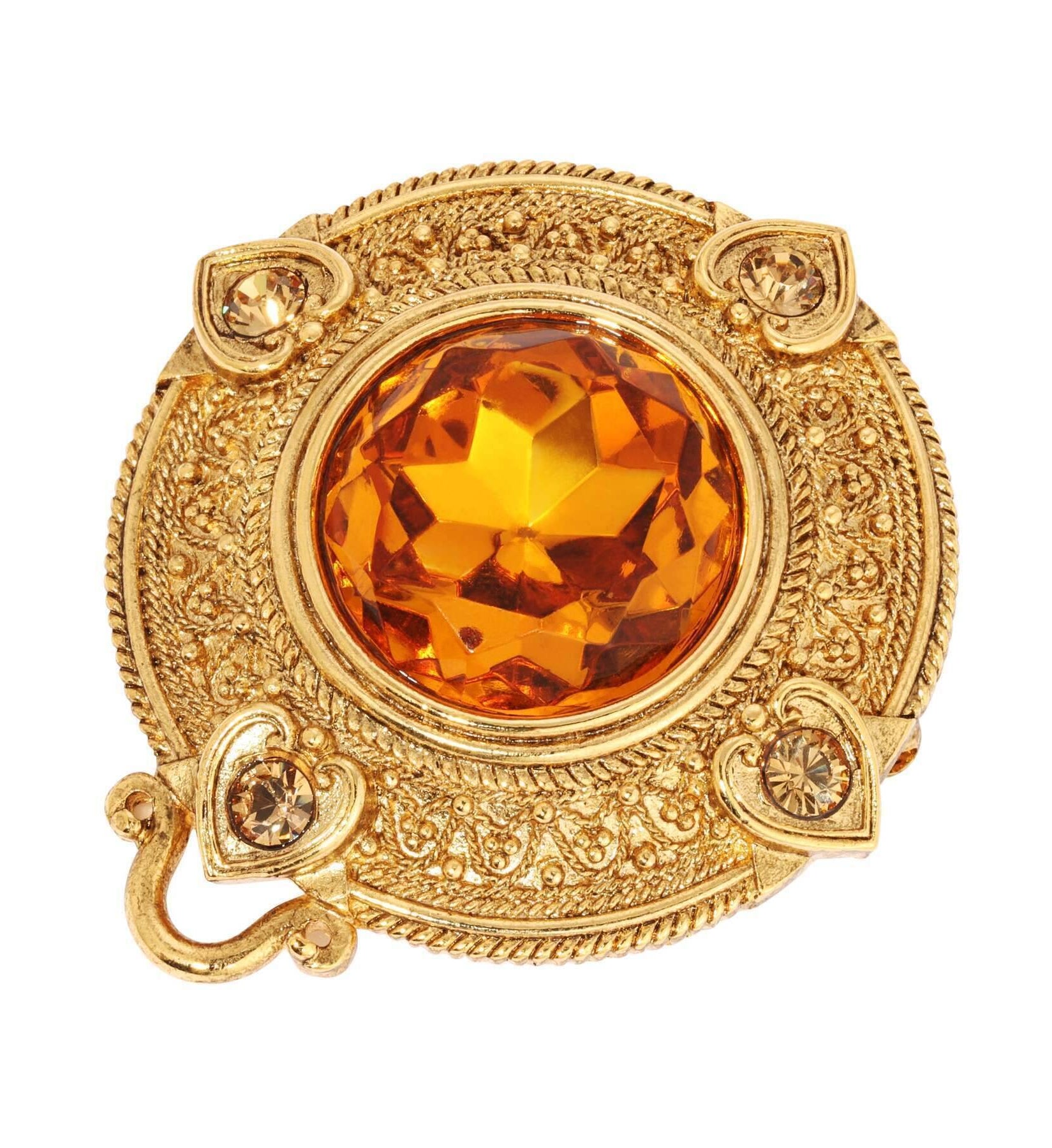 1928 Jewelry Heart & Topaz Crystals Round Pin