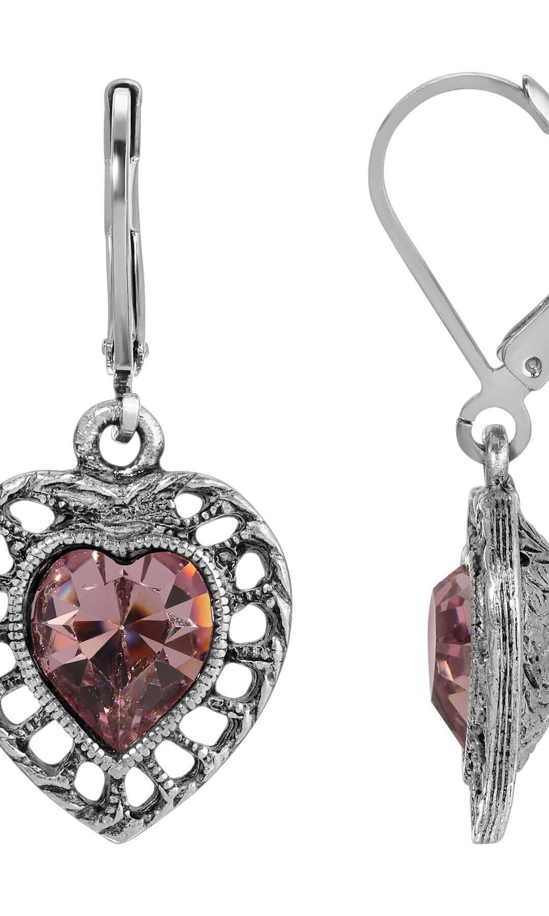 1928 Jewelry Sentimental Crystal Heart Drop Earrings