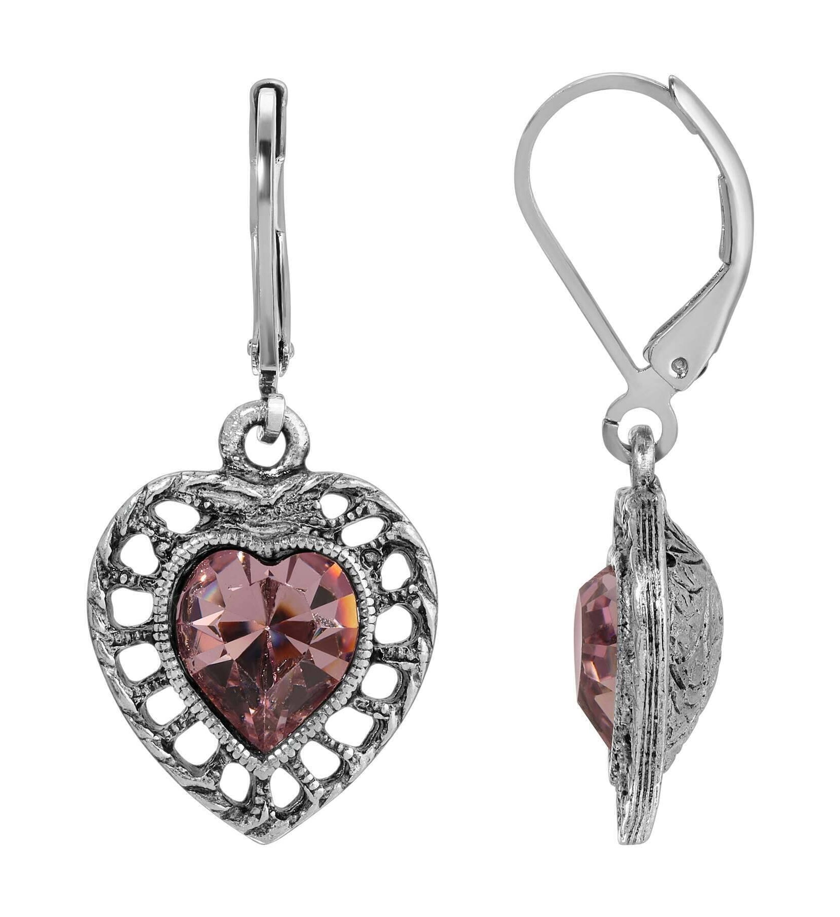 1928 Jewelry Sentimental Crystal Heart Drop Earrings