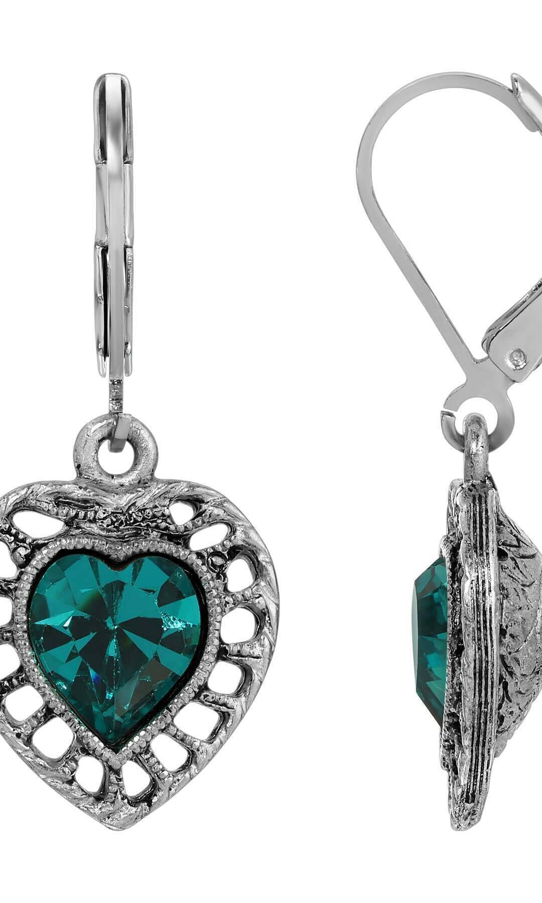 1928 Jewelry Sentimental Crystal Heart Drop Earrings