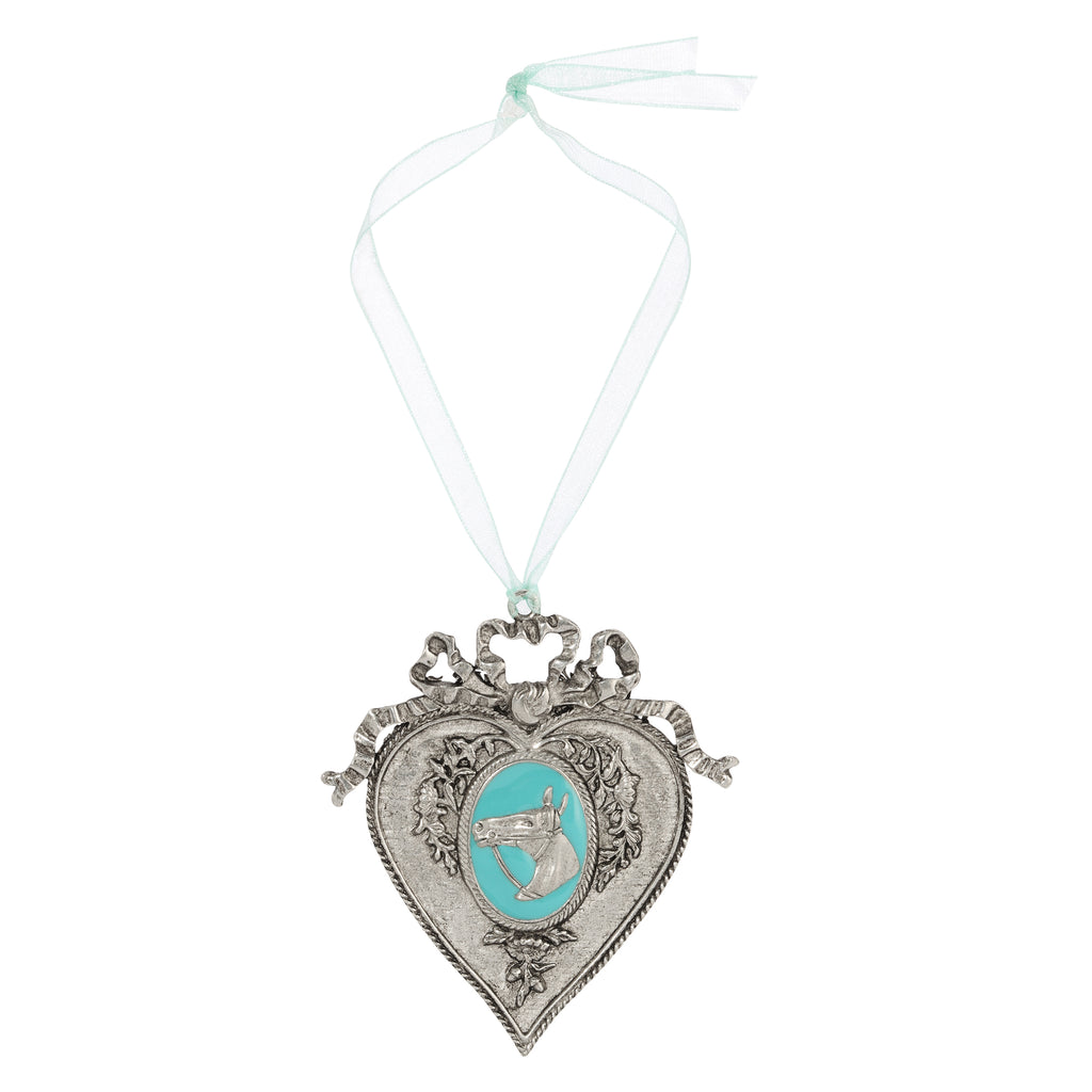 1928 Jewelry Horsehead Oak Flower & Vine Pink Ribbon Heart Ornament