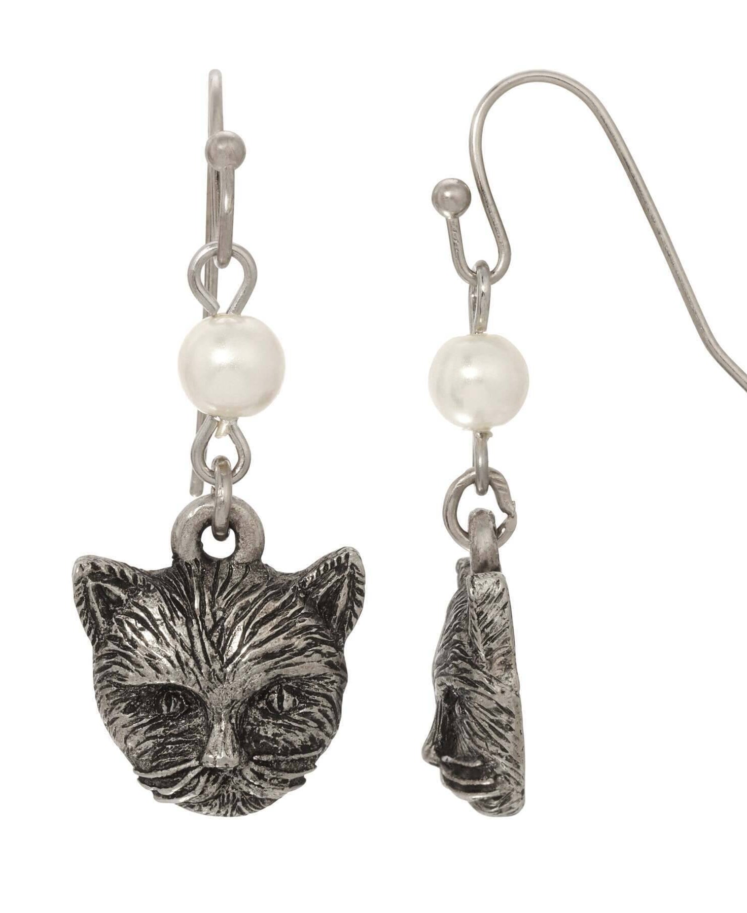 1928 Jewelry Faux Pearl Cat Dangling Earrings