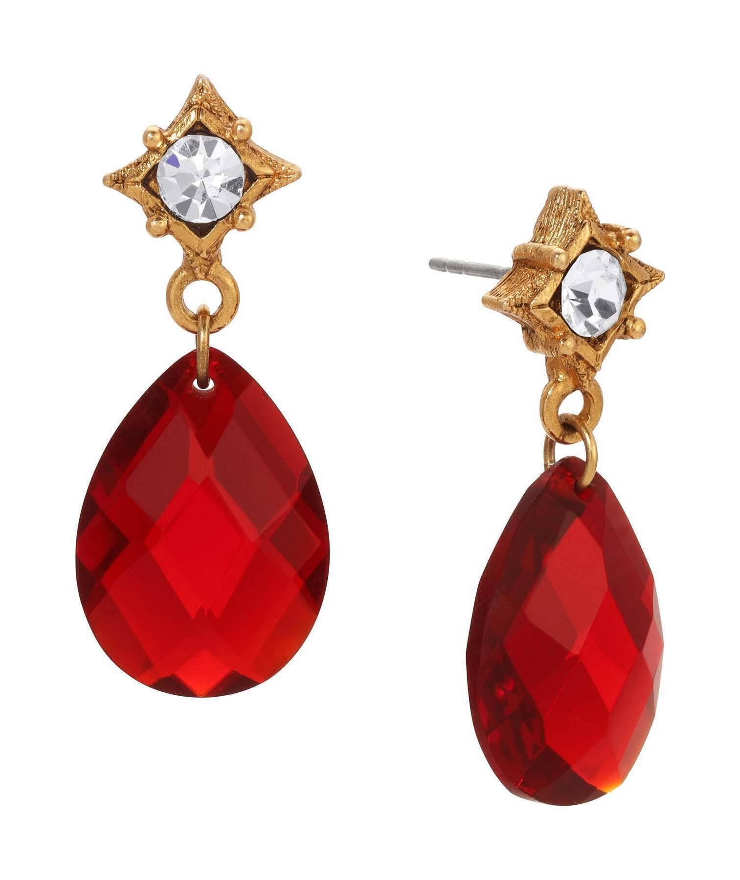 1928 Jewelry Red Briolette Crystal Post Drop Earrings