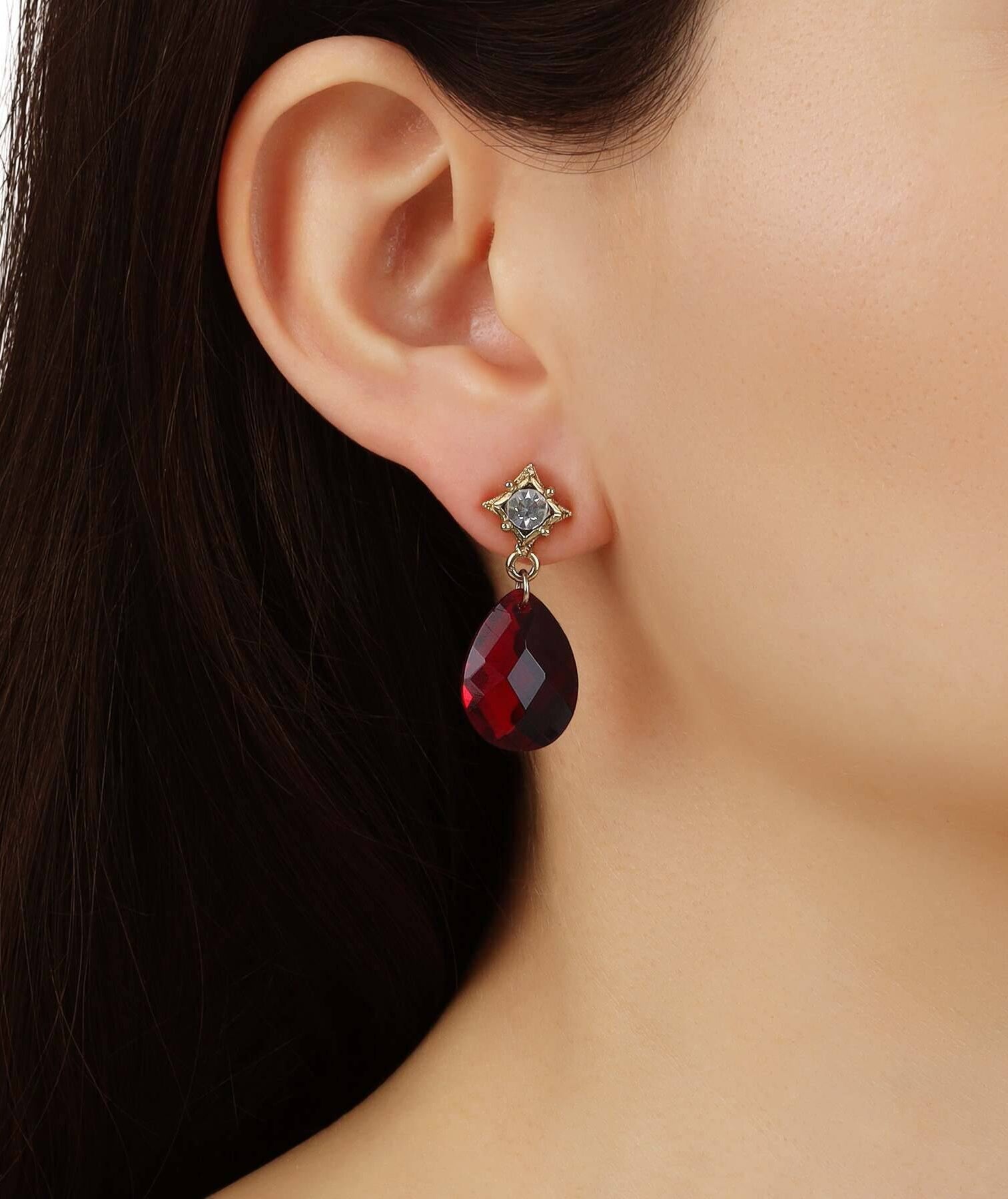 1928 Jewelry Red Briolette Crystal Post Drop Earrings