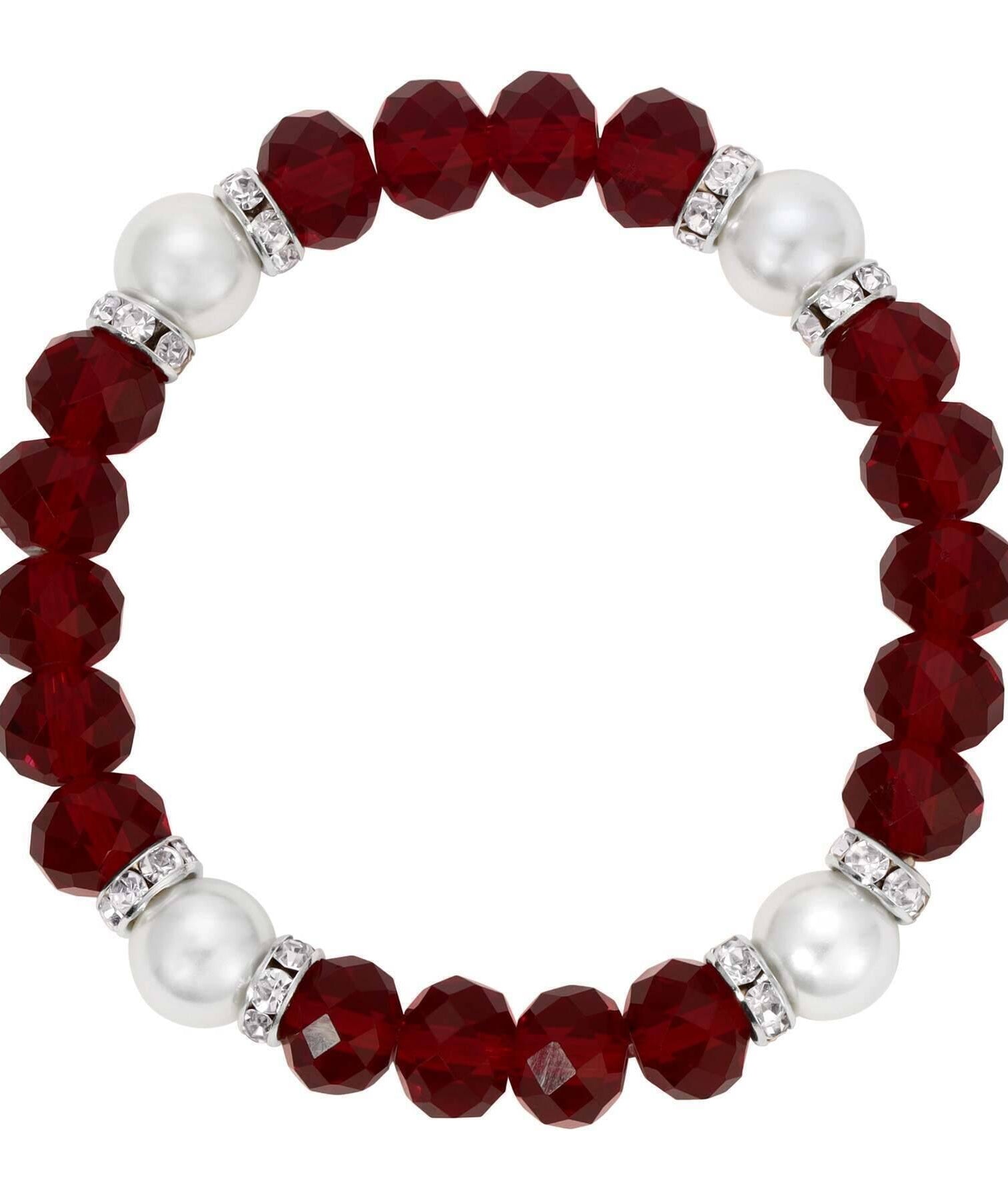 1928 Jewelry Siam Red Crystals & Glass Pearls Elegance Stretch Bracelet
