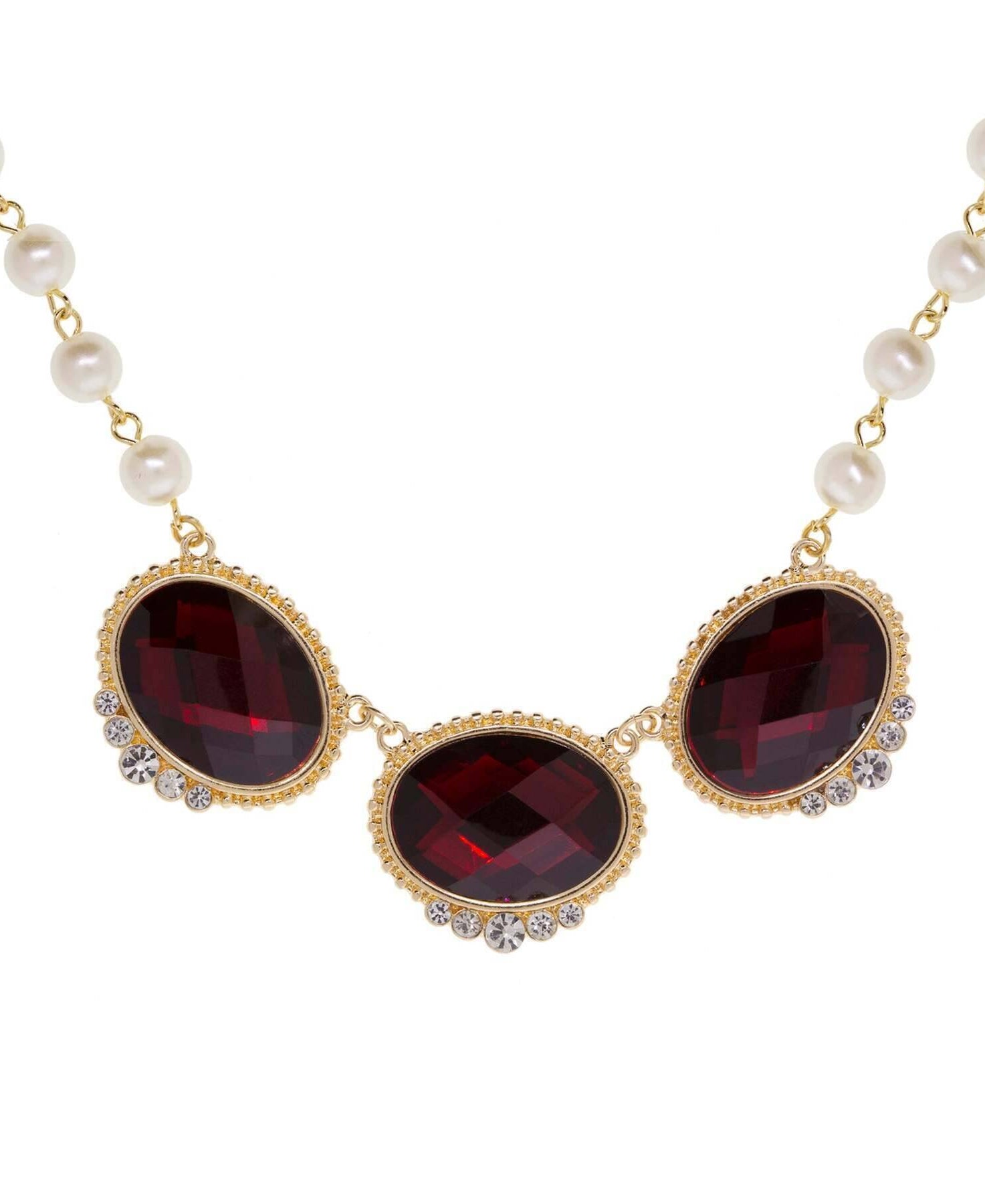 1928 Jewelry Siam Red & Faux Pearl Elegance Necklace 16" + 3" Extension