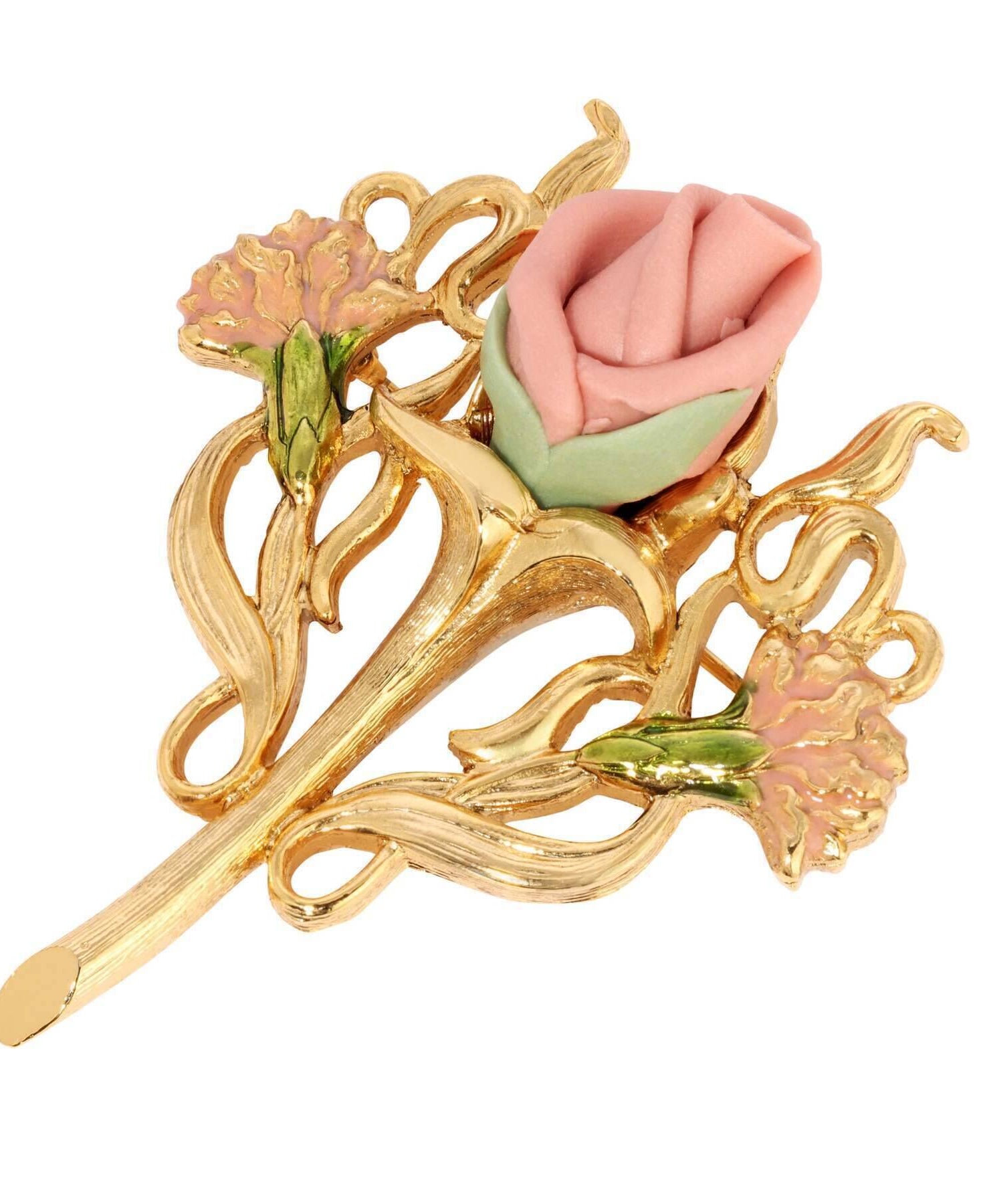 1928 Jewelry Blossom Pink Porcelain Rose Pin