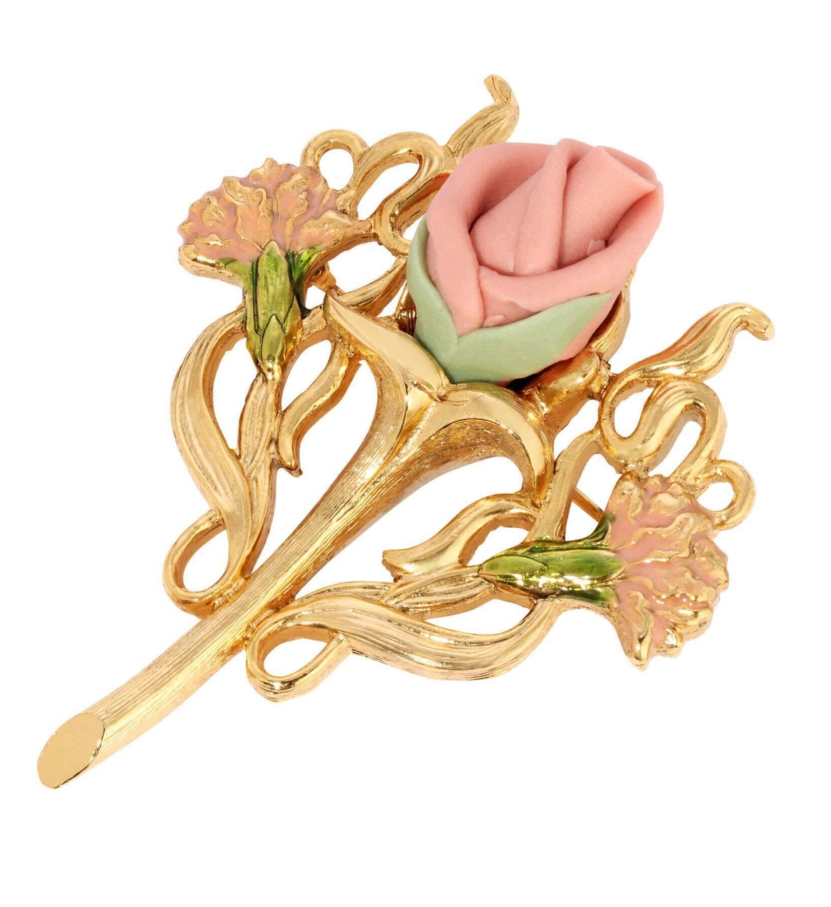 1928 Jewelry Blossom Pink Porcelain Rose Pin