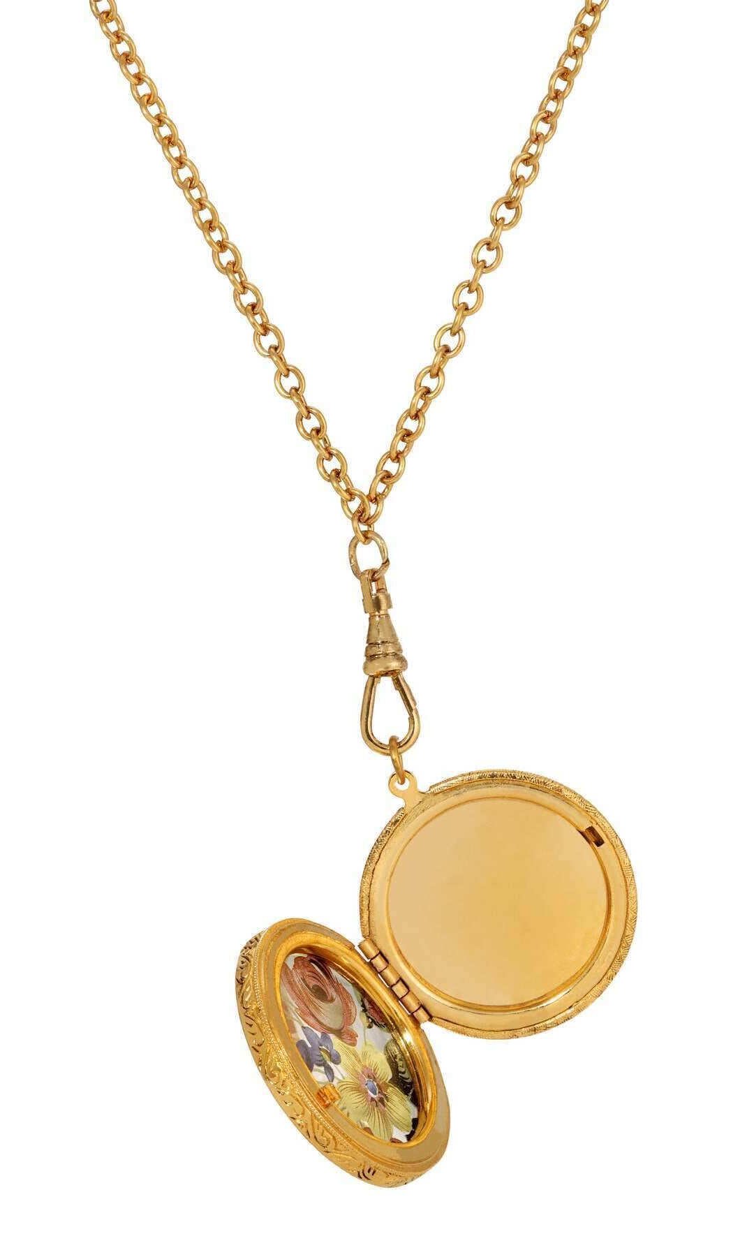 1928 Jewelry Round Multicolor Flower Glass Swivel Pendant Locket Necklace 28"