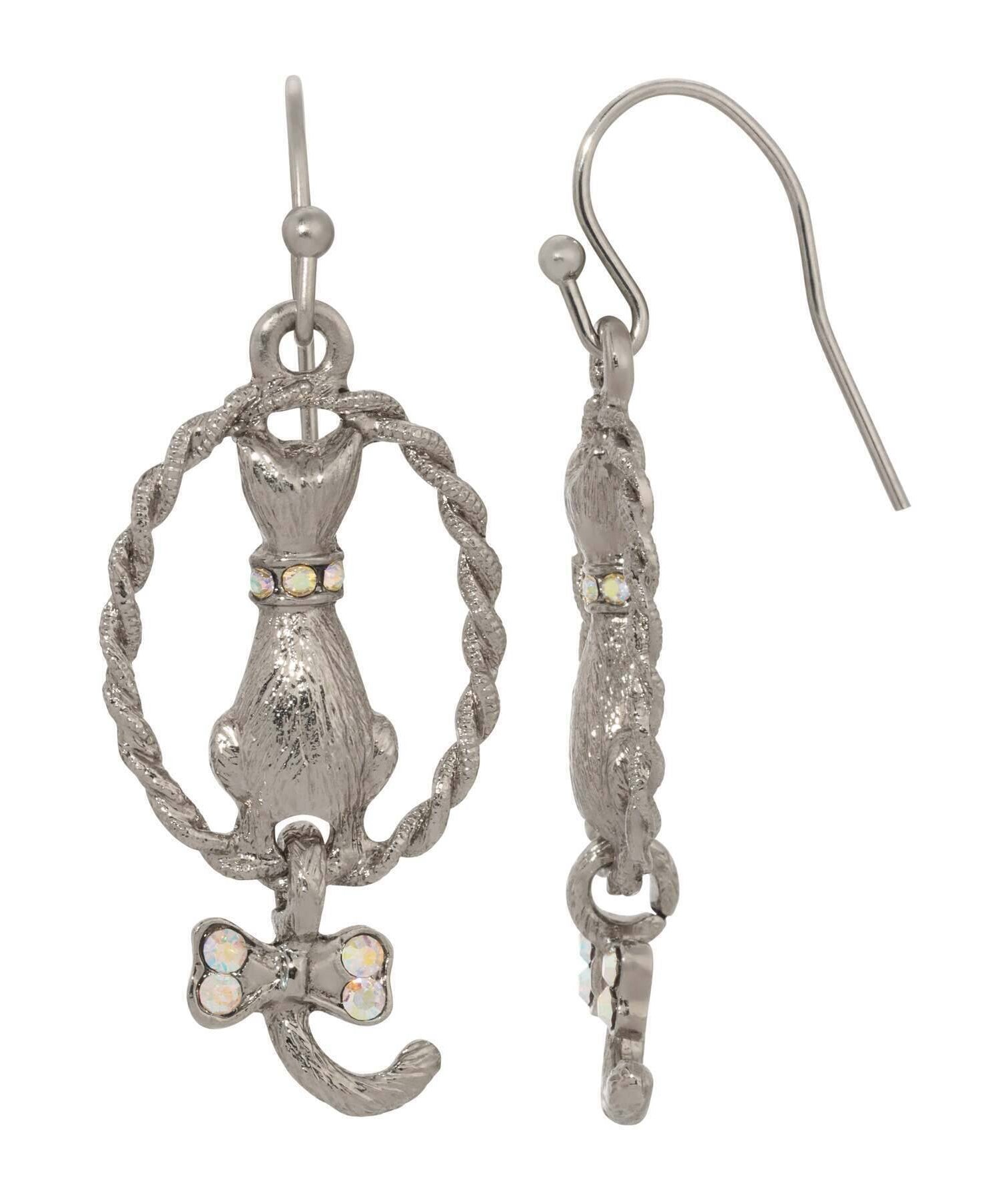 1928 Jewelry Backwards Cat Crystal Drop Earrings