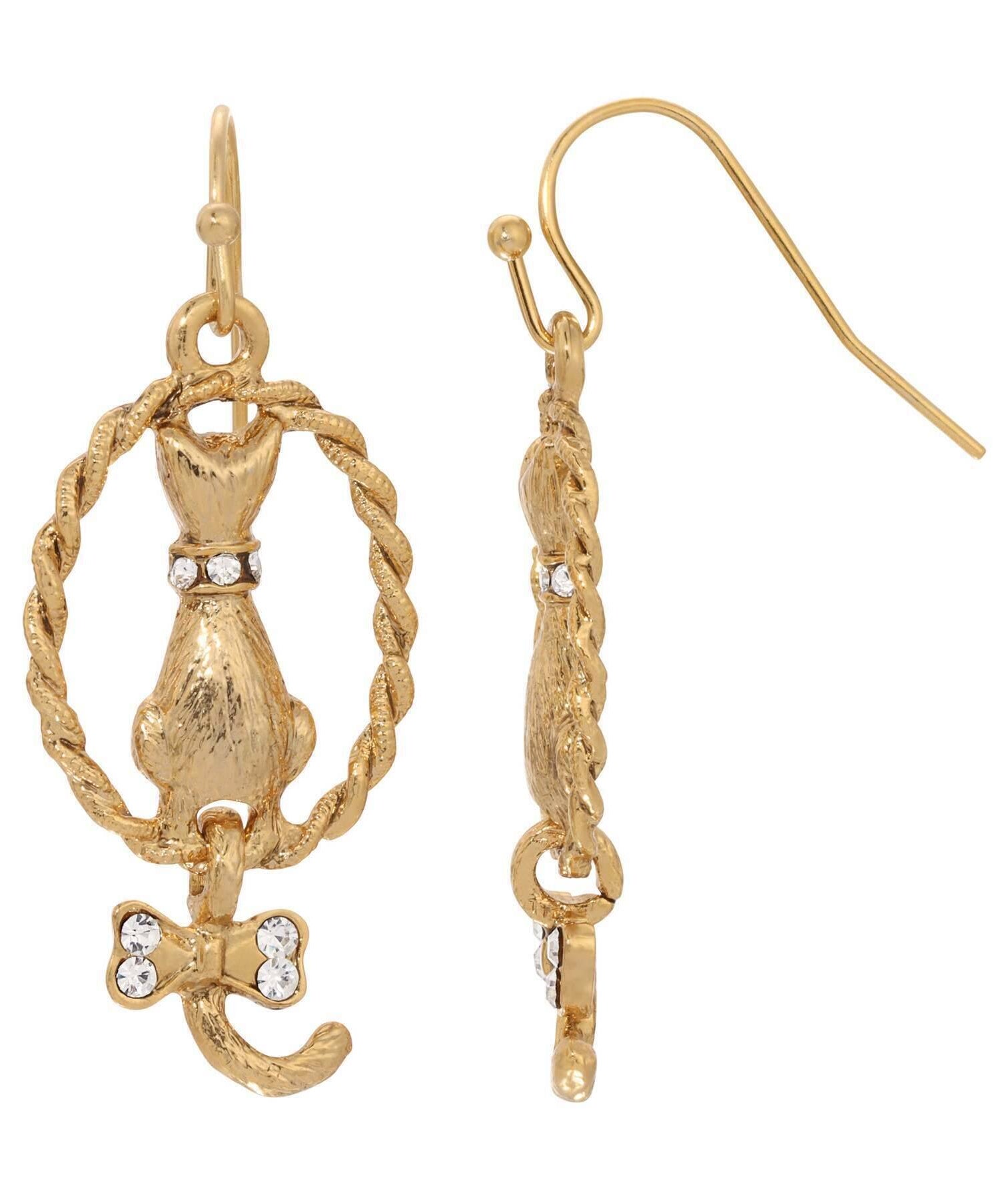 1928 Jewelry Backwards Cat Crystal Drop Earrings
