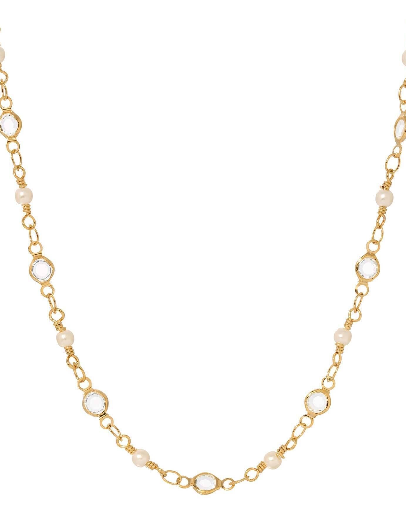 1928 Jewelry Channel Crystal & Faux Pearl Link Chain Necklace 18"