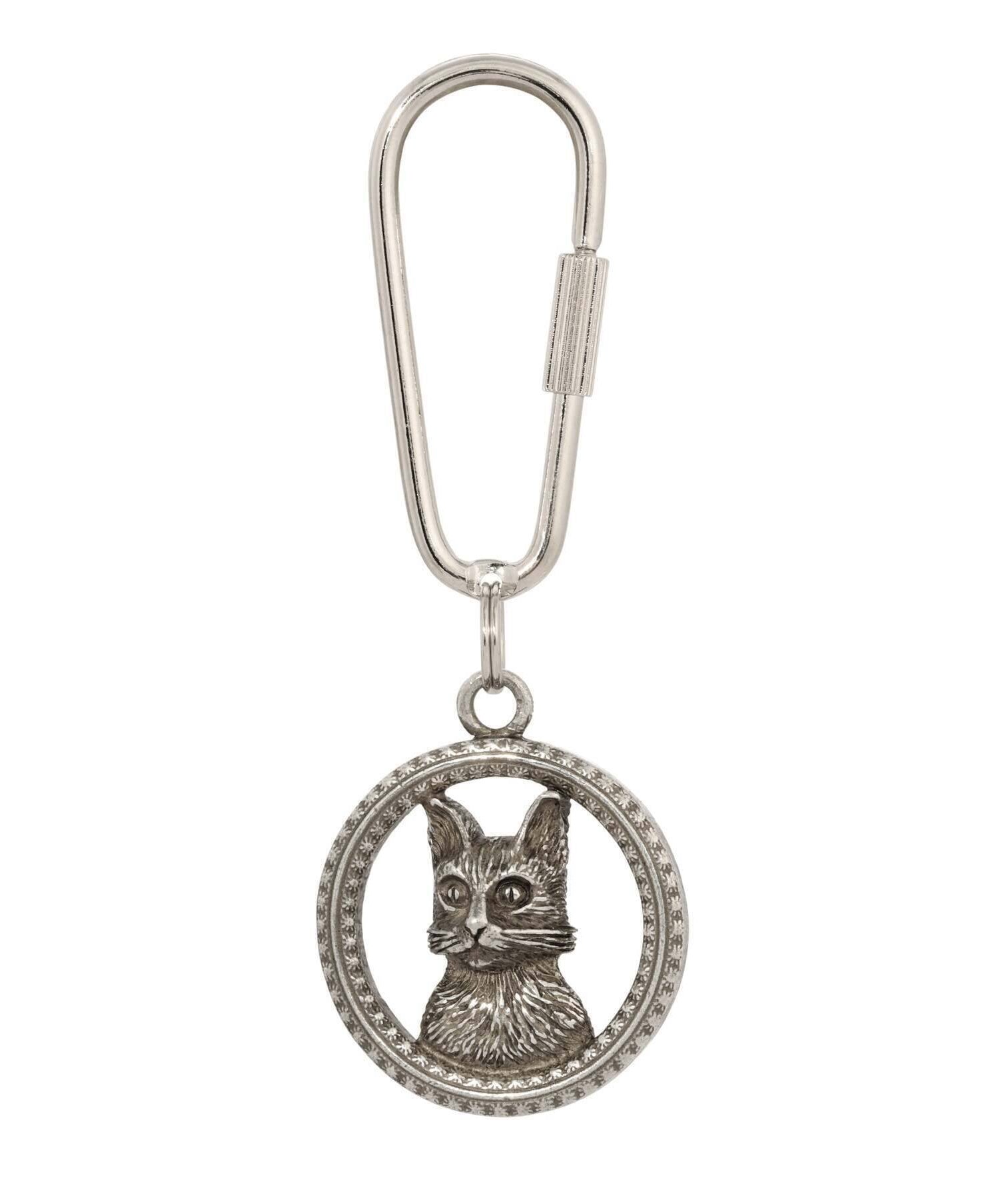 1928 Jewelry Floral Adorned Round Cat Carabiner Key Chain