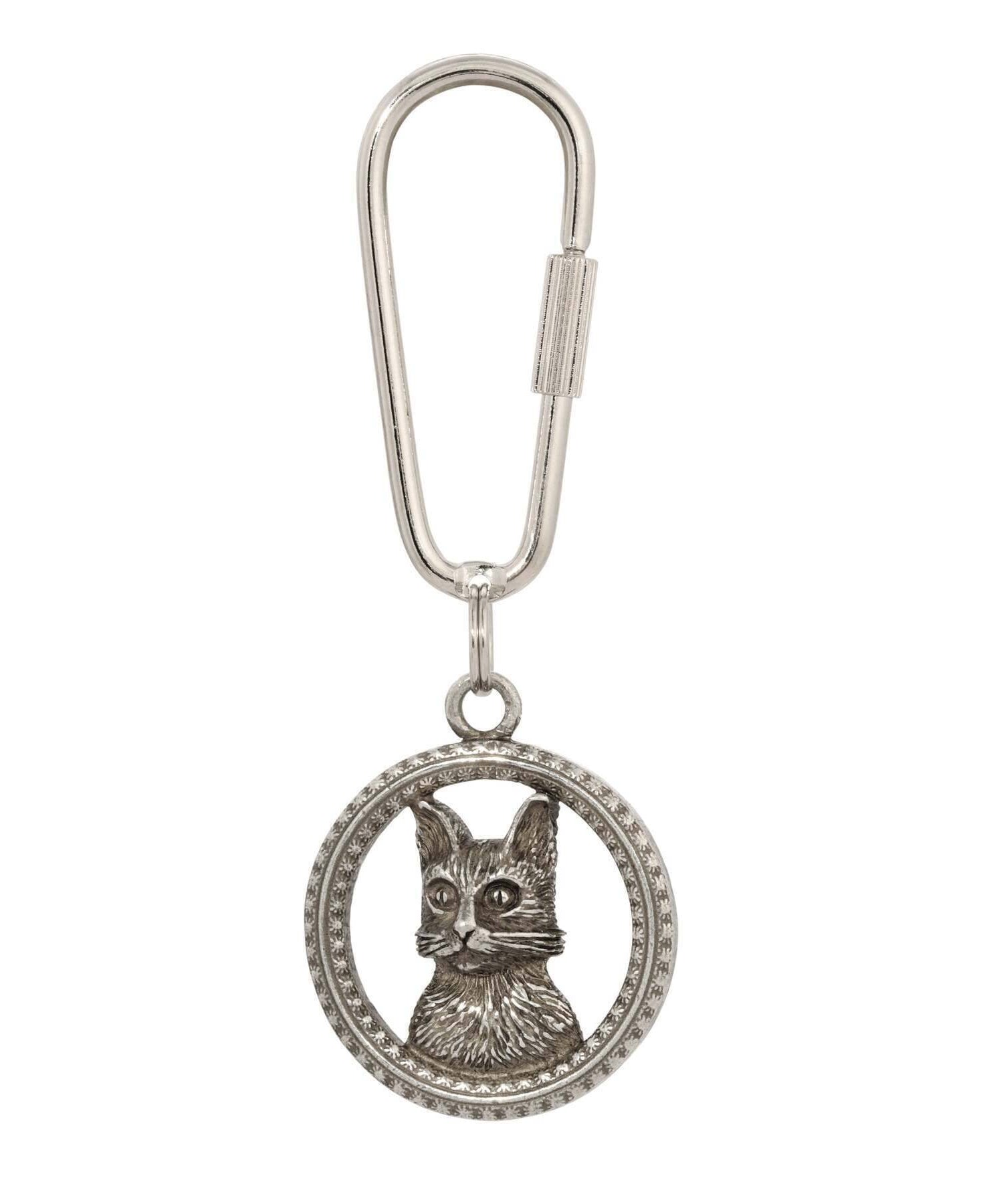 1928 Jewelry Floral Adorned Round Cat Carabiner Key Chain