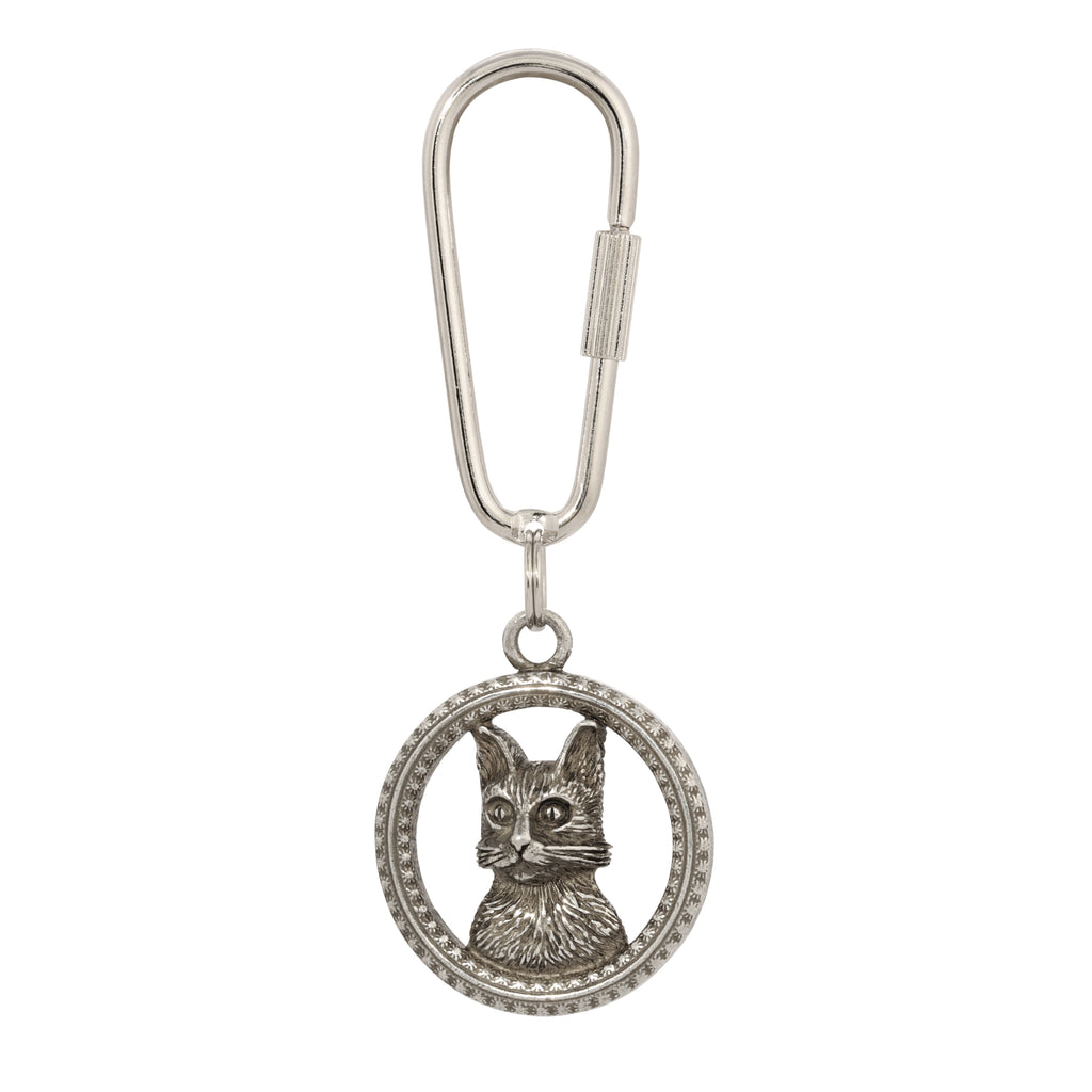 1928 Jewelry Floral Adorned Round Cat Carabiner Key Chain