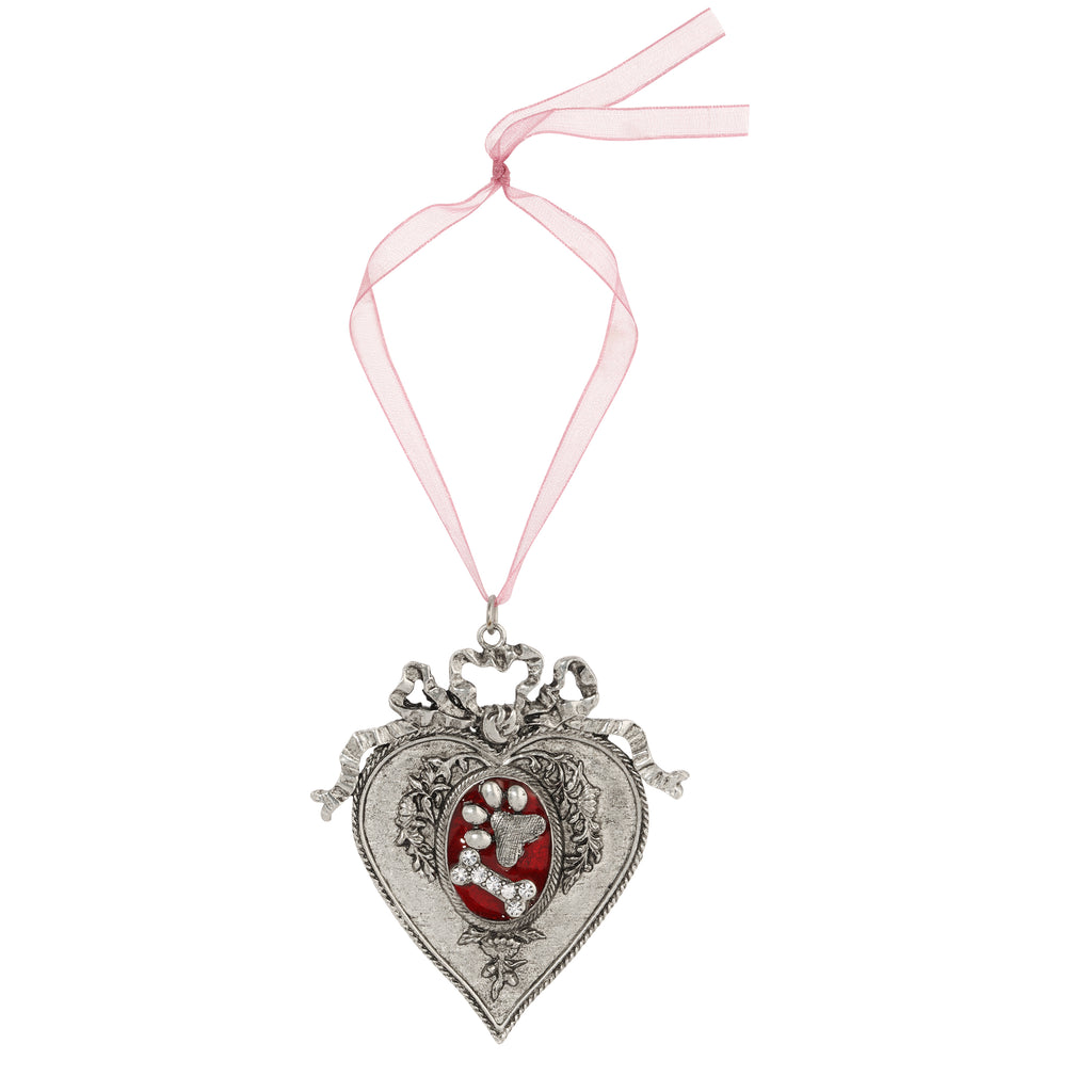 1928 Jewelry Paws And Bones Oak Flower & Vine Pink Ribbon Heart Ornament