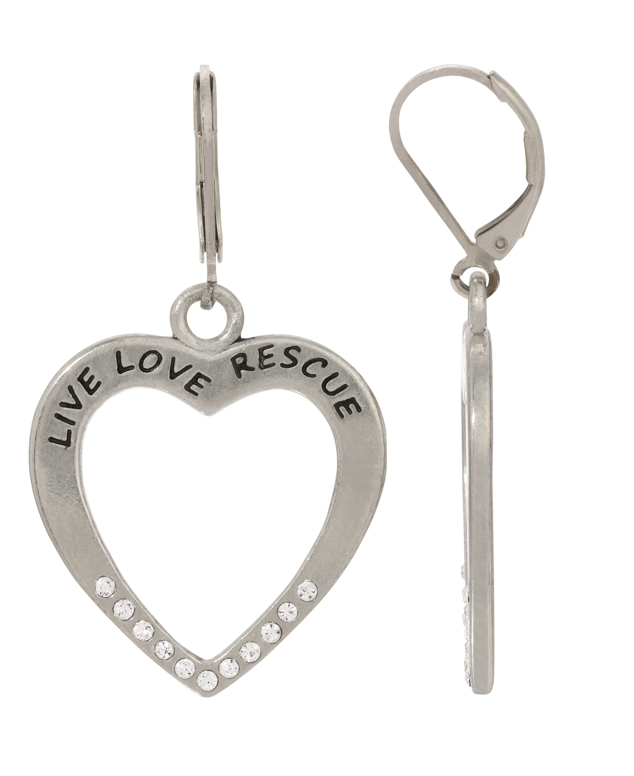 1928 Jewelry Live Love Rescue Crystal Heart Drop Earrings