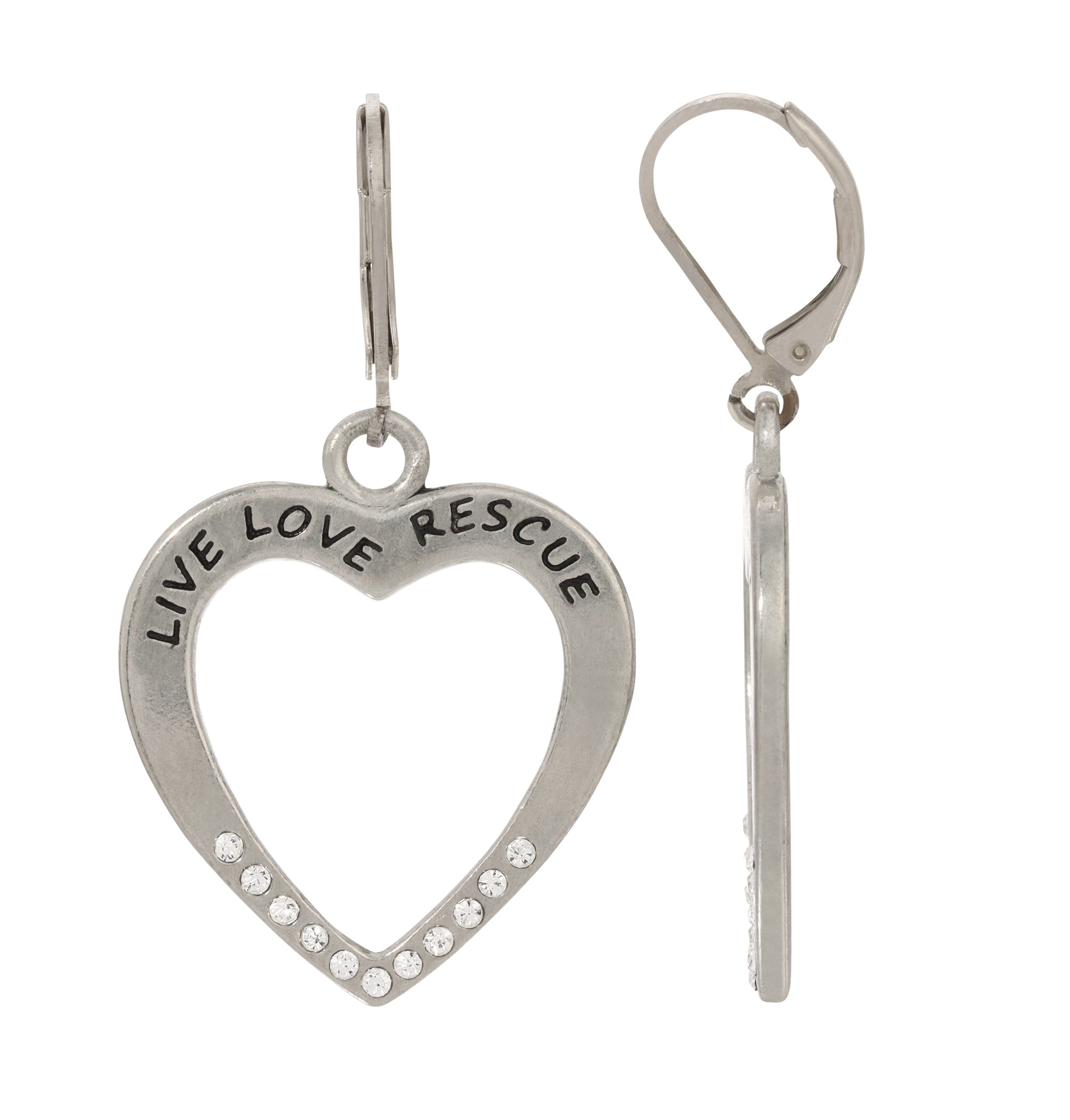 1928 Jewelry Live Love Rescue Crystal Heart Drop Earrings