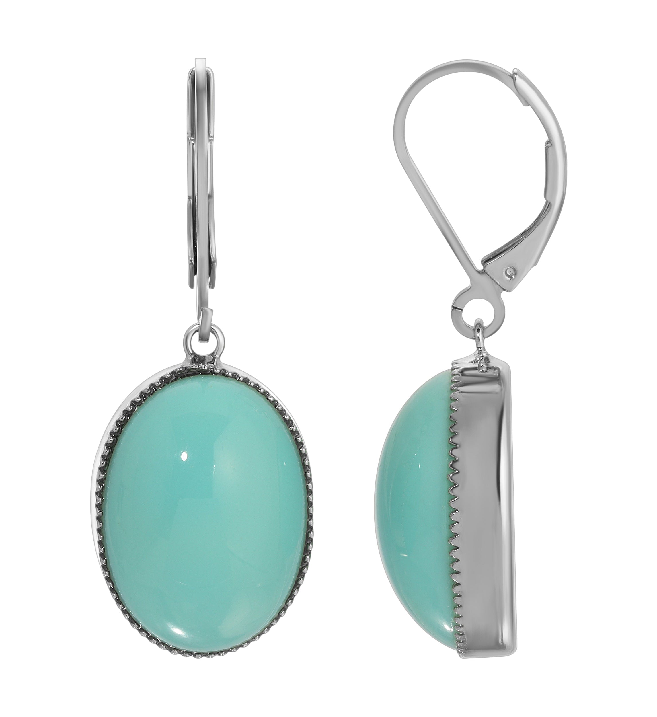 1928 Jewelry Oval Turquoise Glass Stone Drop Earrings