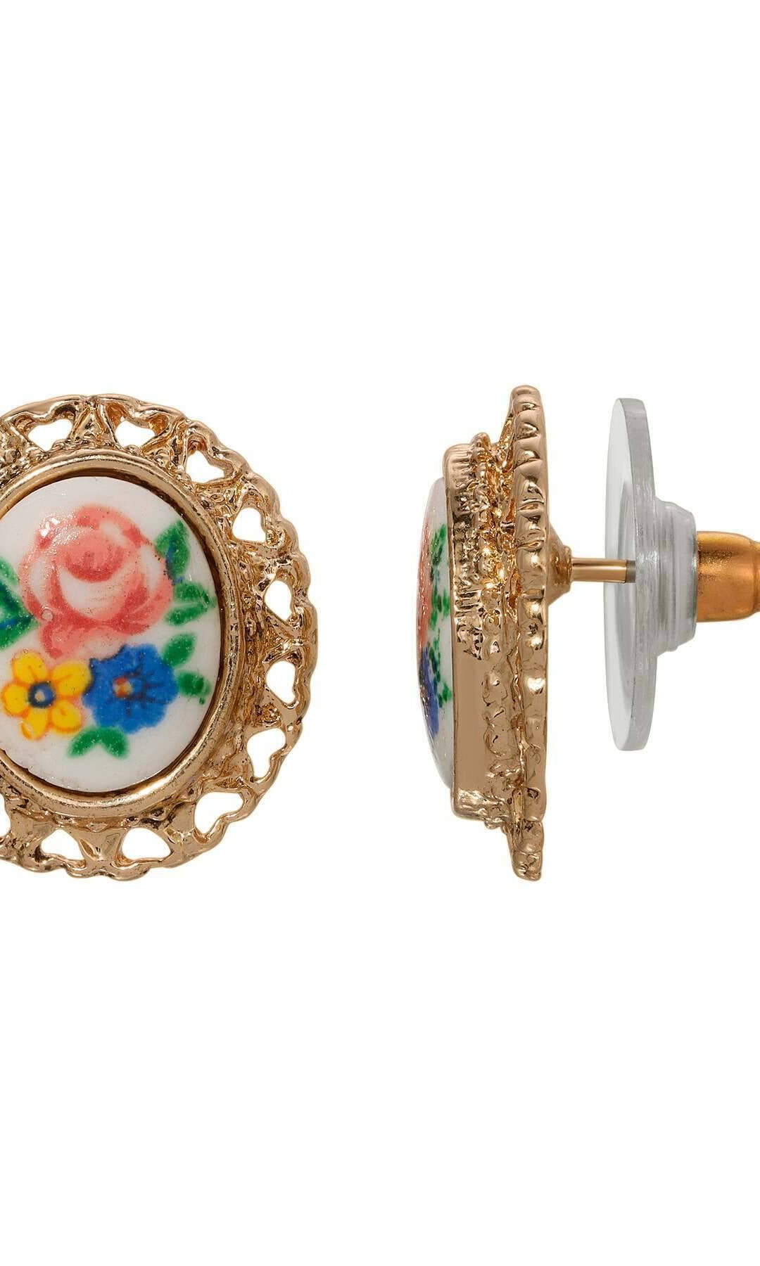 1928 Jewelry Multi Color Floral Hearts Stud Earrings