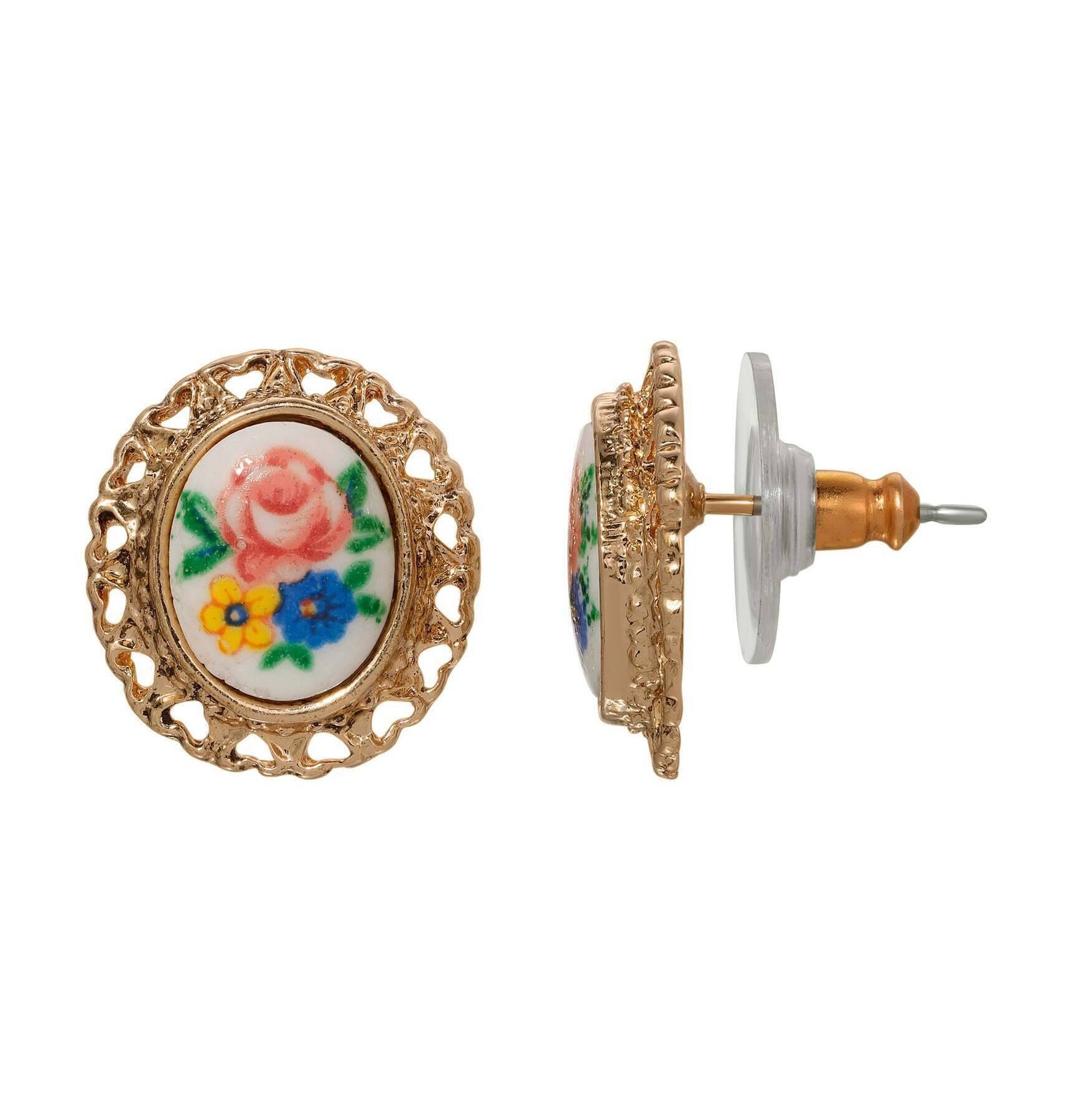 1928 Jewelry Multi Color Floral Hearts Stud Earrings